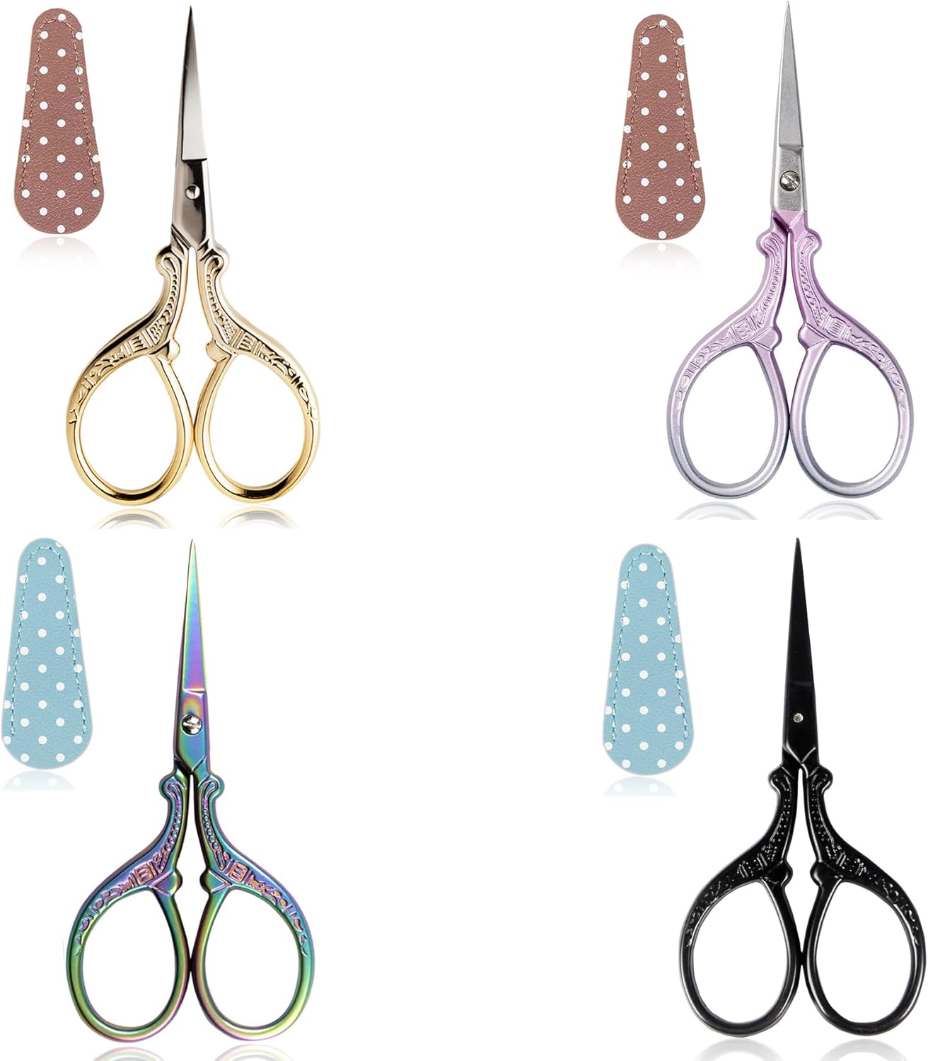 BIHRTC 4Pairs 3.6inch Small Embroidery Scissors with Leather Cover, Stainless Steel, Compact, Craft Scissors Set