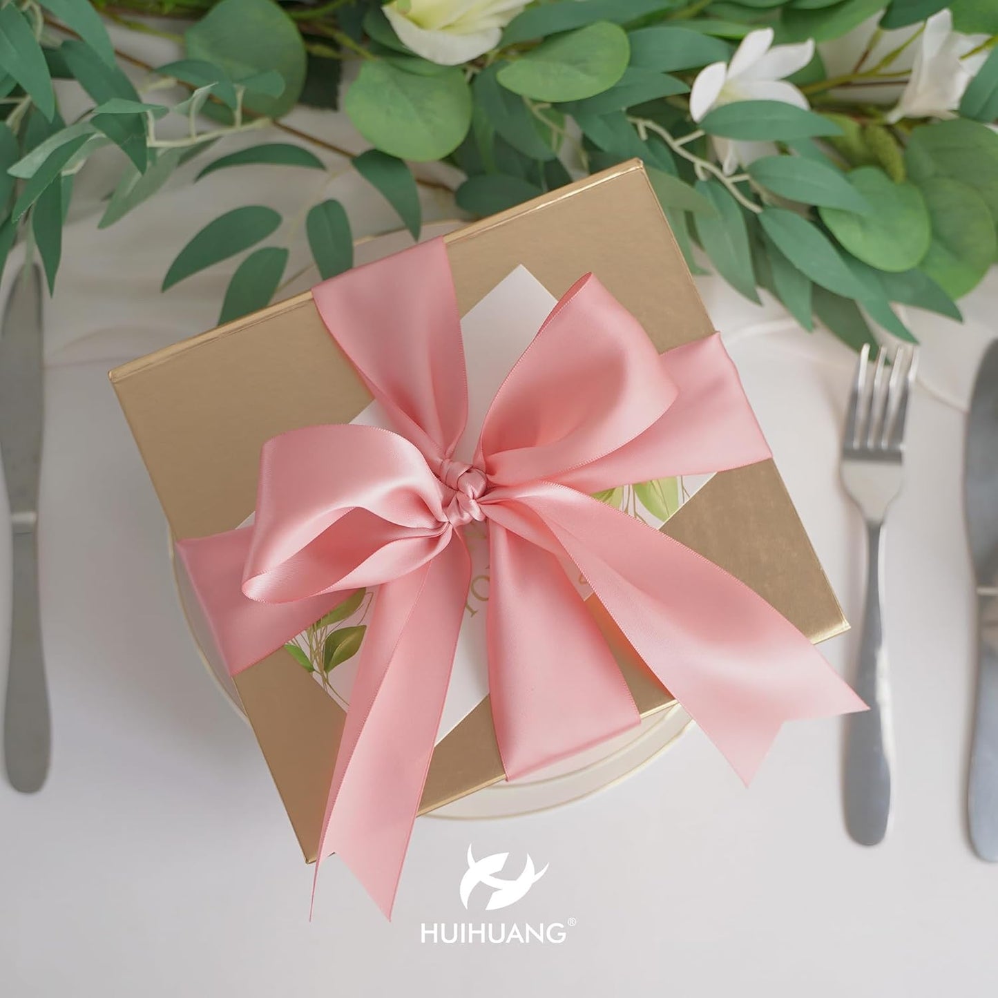 HUIHUANG Blush Pink Ribbon 2 inch Double Face Blush Satin Ribbon Wedding Ribbon for Flower Bouquet, Dress Chair Sashes, Invitations Card, Gift Wrapping, Bows, Crafts, Holiday Decor -25 Yards/Roll