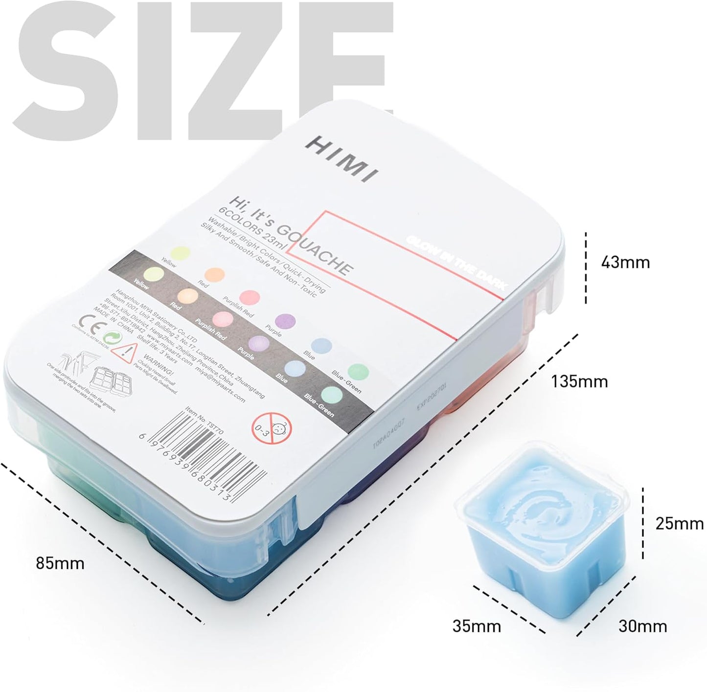 HIMI Glow in The Dark Jelly Gouache Paint Set, 6 Colors 23ml, Jelly Cup Design, Travel carry, Non Toxic Paint for Canvas and Paper, Art Supplies for Professionals