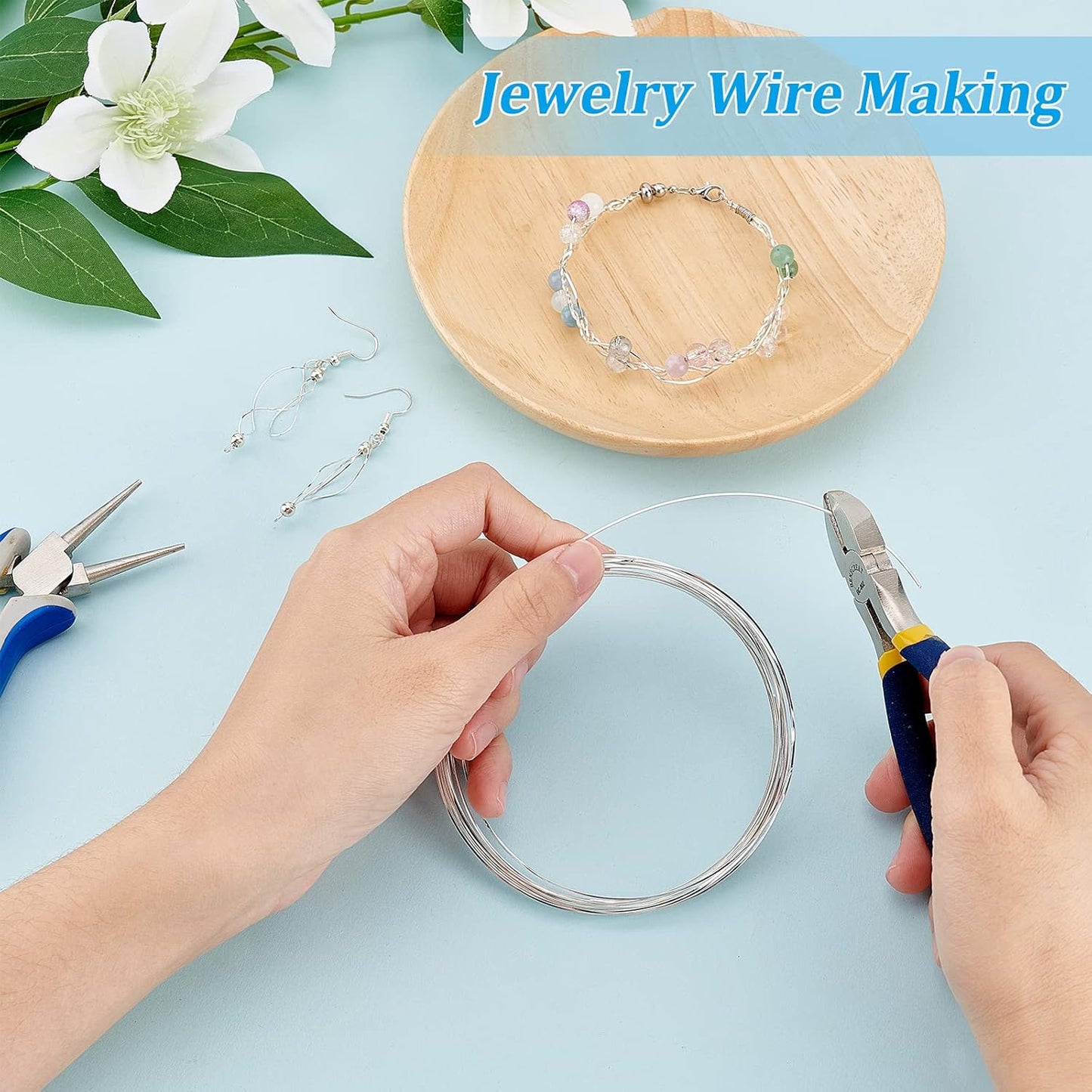 BENECREAT 23 Gauge 16 Feet Silver Square Copper Wire, Bendable Metal Craft Wire for Necklace Bracelet Making and Handmade Project