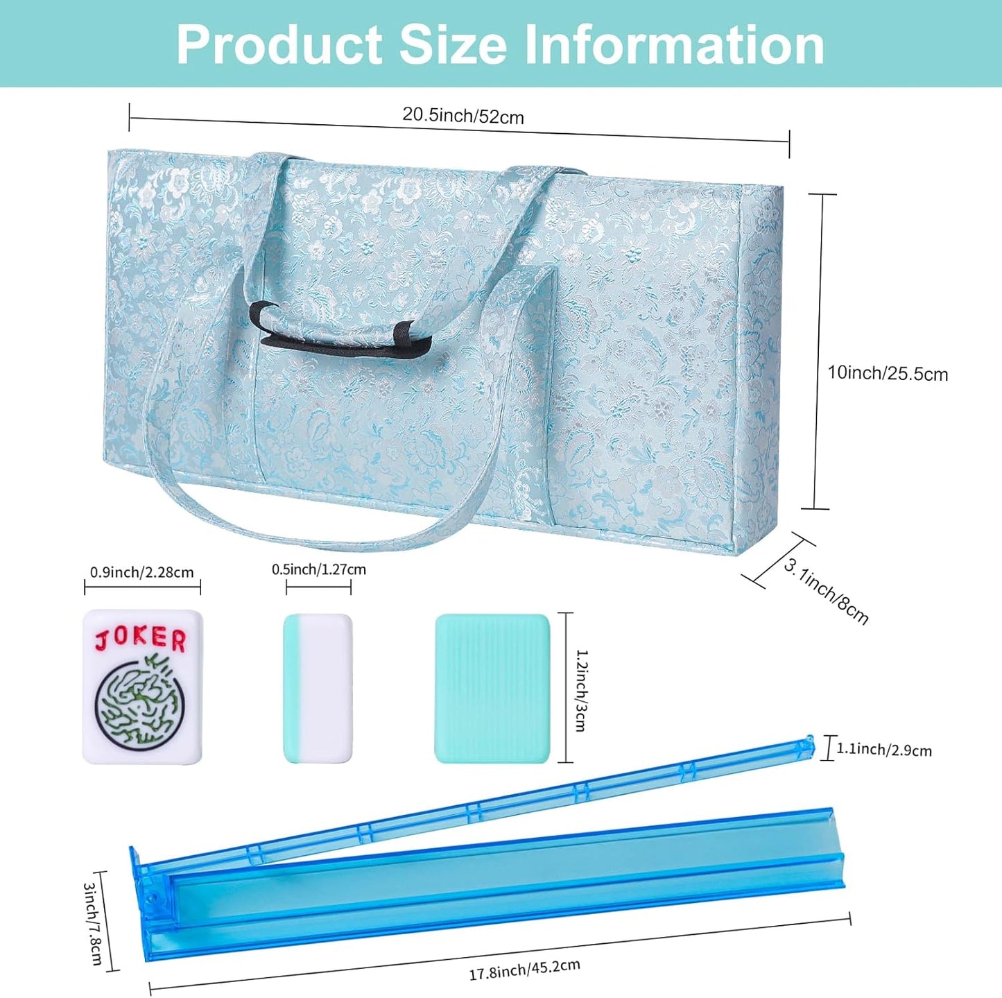 American Mahjong Game Set, 166 Light Green Tiles, Blue Bag with Entire Accessories, 4 All-in-One Rack/Pushers, Mahjong Tiles Set