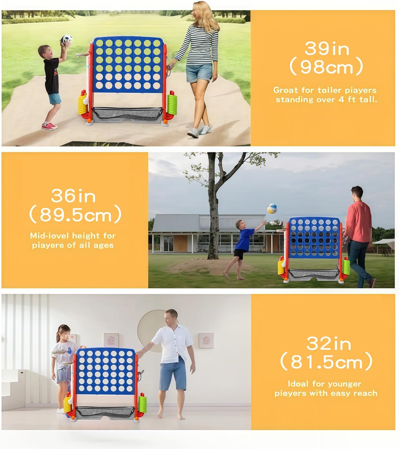 UNICOO Giant 4 in A Row Game with Carry Bag, Basketball Hoop, Ring Toss Game, 4-to-Score Game | Large Outdoor Yard Game, Parties & Gatherings Games