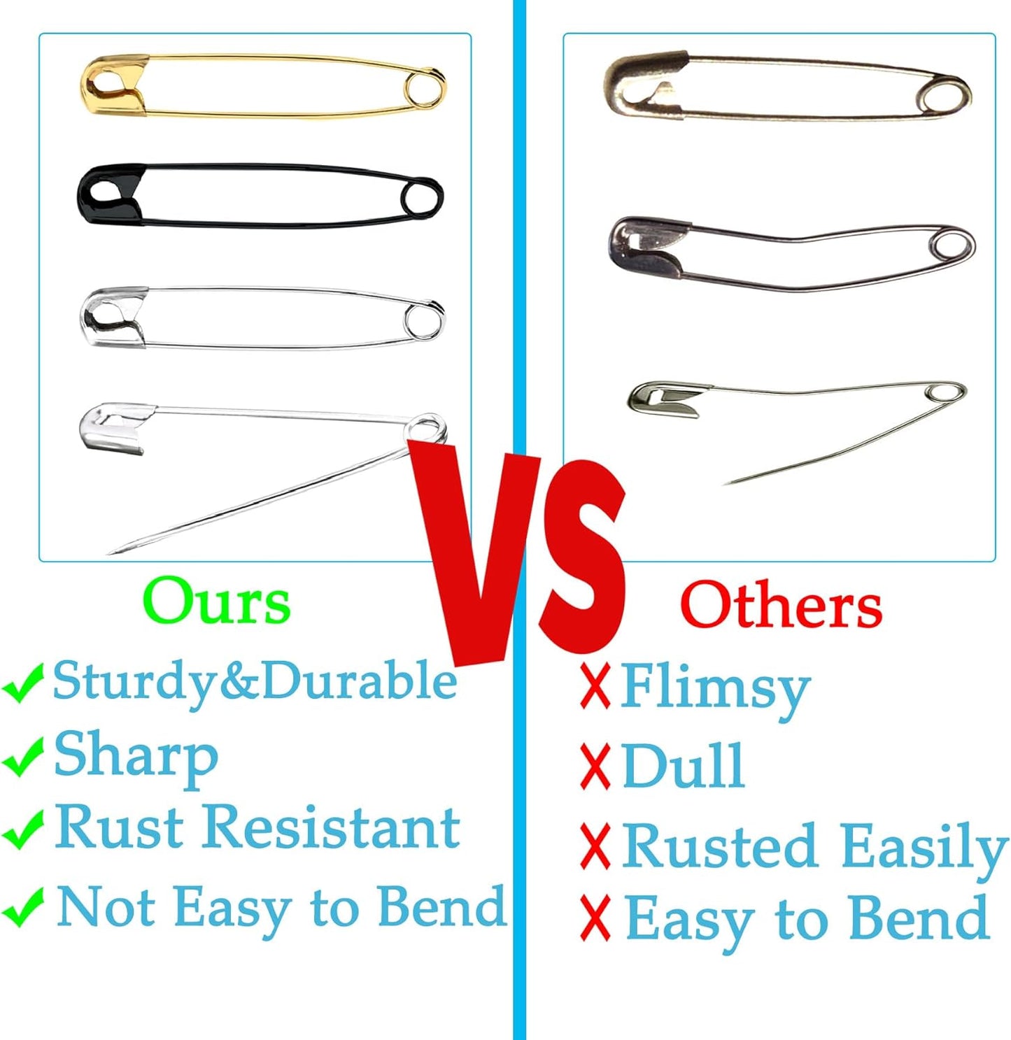 60PCS-3Inch Large Silver Safety Pins, Rust-Resistant Nickel Plated Steel, Sharp Edge, Multi-Use