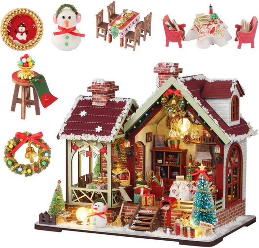 DIY Miniature House Kit, Miniature Kit with Music, Dollhouse Kit for Adults Teen, Mini House Building Kit for Birthday, Christmas Warm Lodge