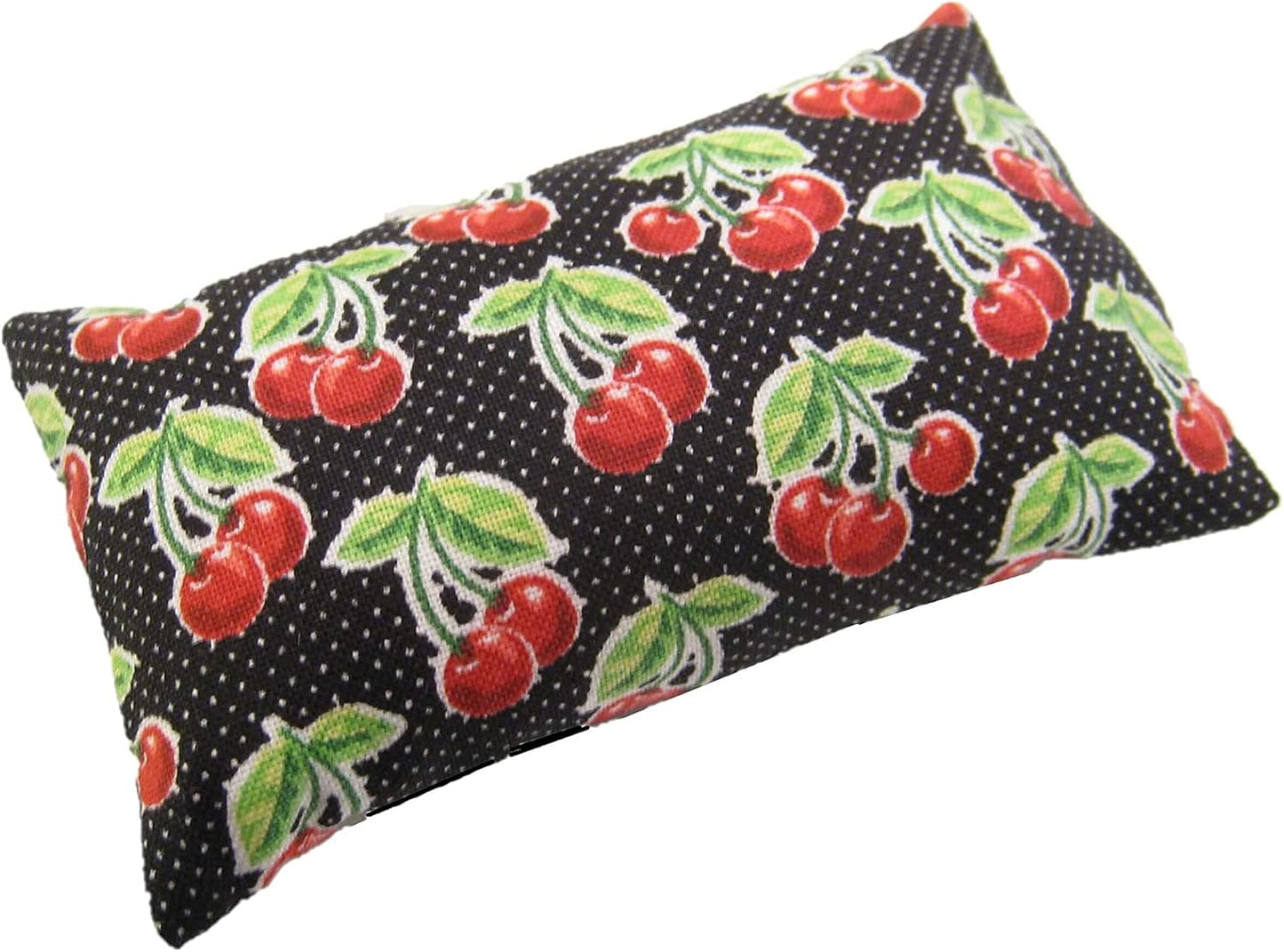 Emery Pin Cushion for Sewing - Filled with Abrasive Emery Sand - Handmade in USA (2"x3", Cherries on Black)