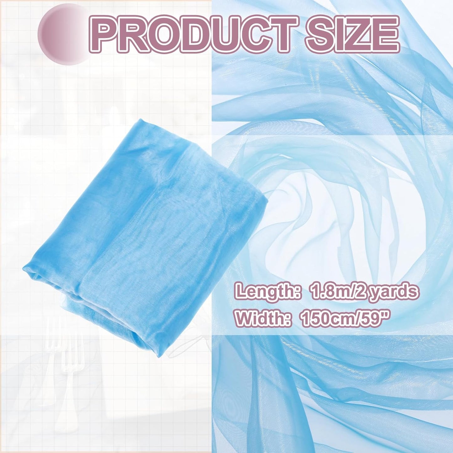 MECCANIXITY Iridescent Sheer Organza Fabric, 2 Yards x 59 Inches Solid Holographic Shiny Fabric Organza Cloth for Wedding, Curtains, Costume, Photo Background, Gradient Light Blue