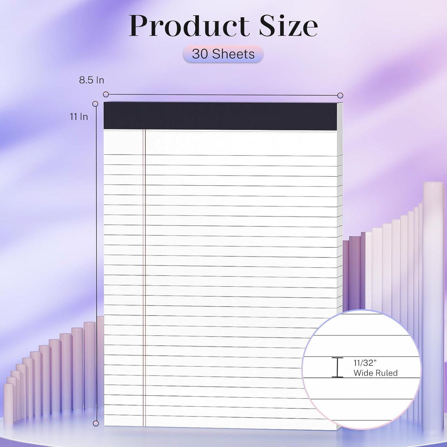 12 Pack Legal Pads 8.5 x 11 Wide Ruled Note Pads 8.5 x 11 Inch Notepads Micro Perforated Writing Pads Notebook Pads of Paper Lined White Paper, 30 Sheets per Notepad for Office & School Supplies
