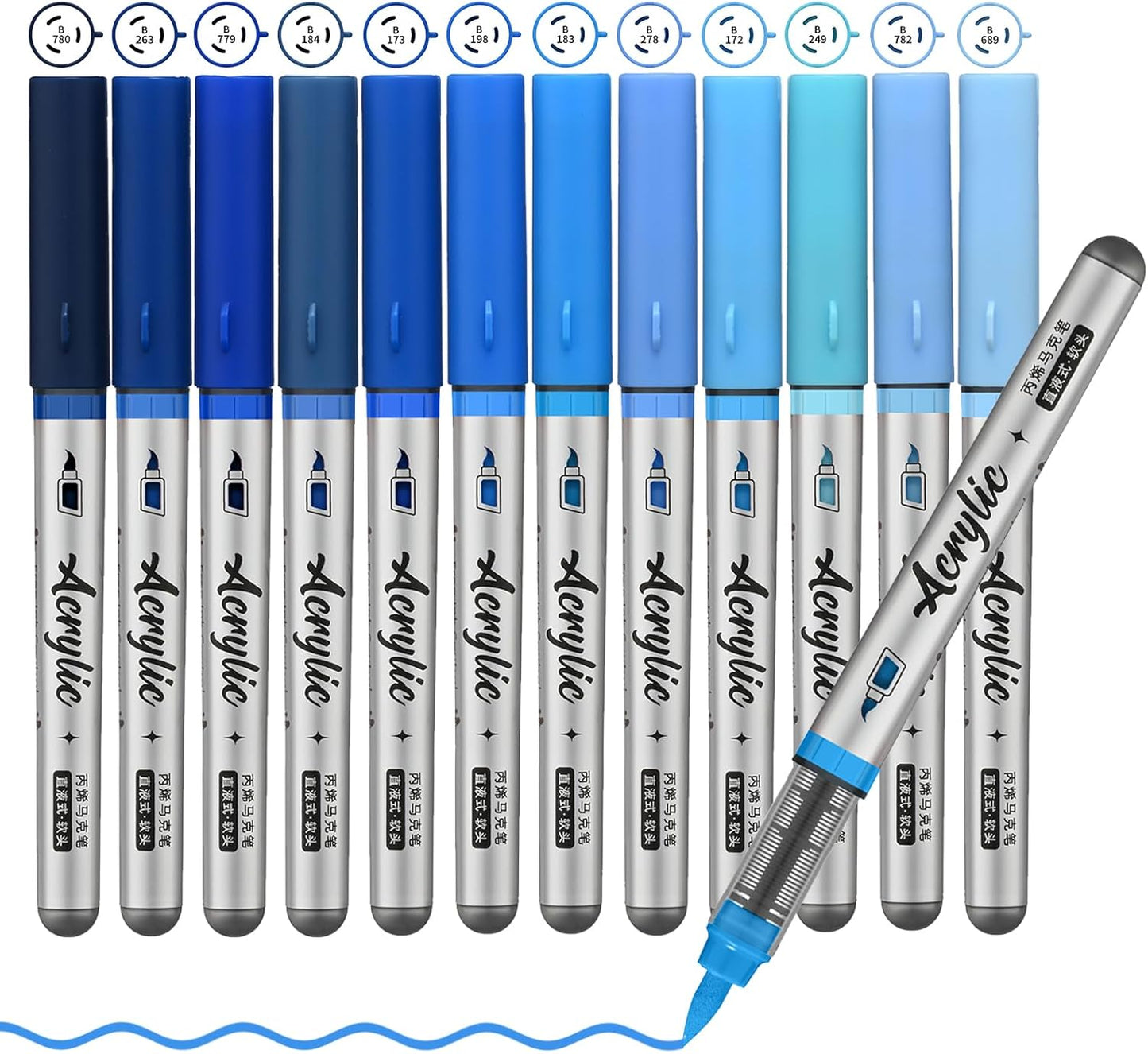 Blue Acrylic Paint Pens,12 Color Paint Pens Markers,Brush Tip Paint Pens for Rock Painting Wood Glass Ceramic Canvas Stone DIY Crafts Making Art Supplies