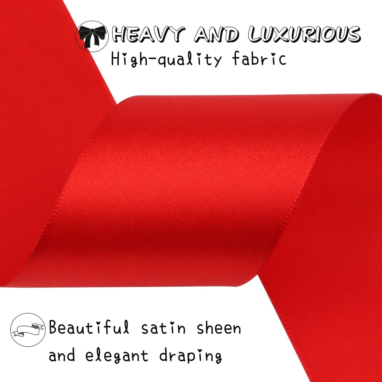 Red Solid Satin Ribbon 2 Inch 25 Yards Solid Polyester Fabric Ribbon for Gift Wrapping Wedding Christmas Baby Shower Birthday Party Decoration Handmade Immortal Flower Craft