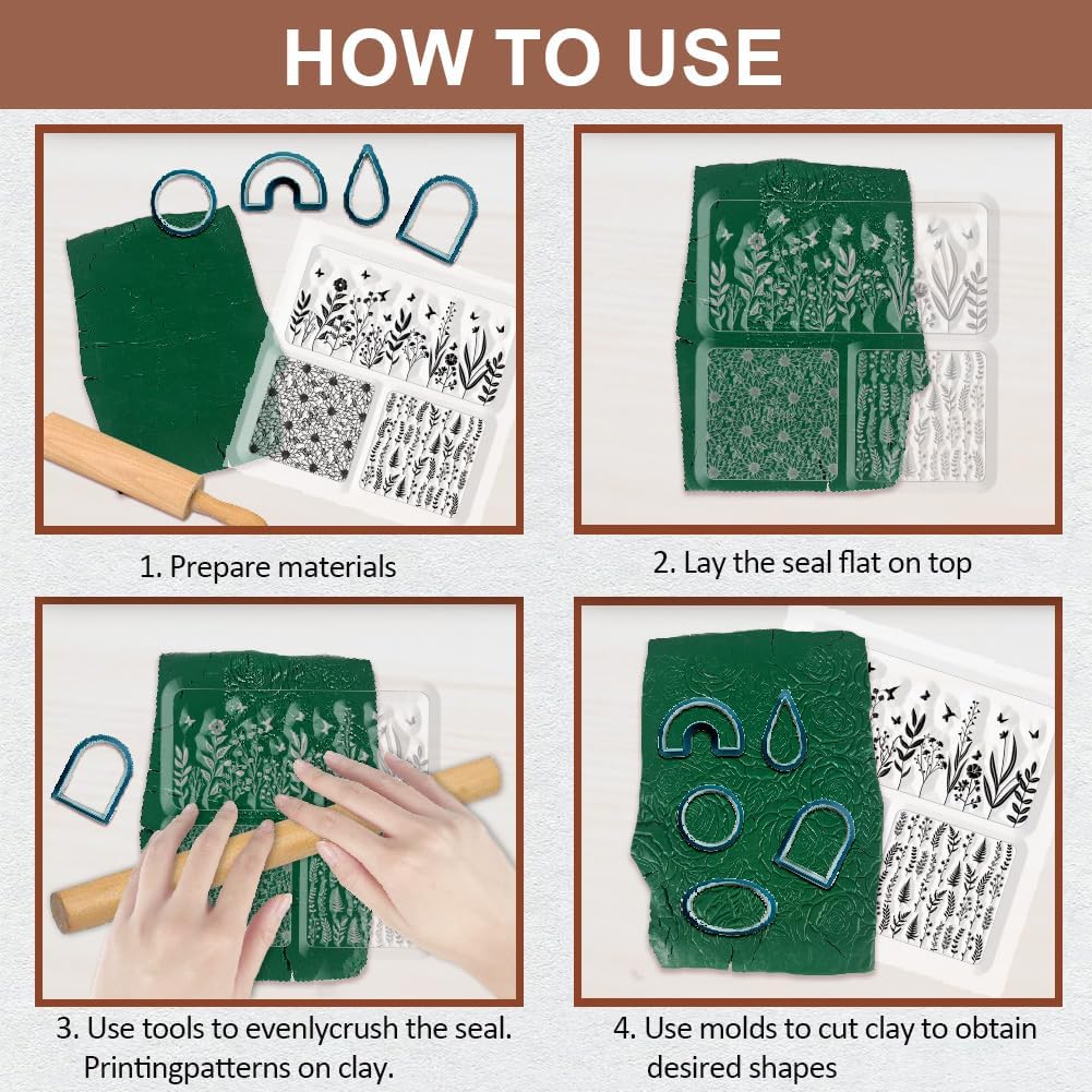 CHGCRAFT Polymer Clay Texture Sheet Leaves and Flowers Clay Texture Mat Floral Polymer Mats Earrings Tools for Jewelry Making DIY Crafts, 5.5x5.5inch