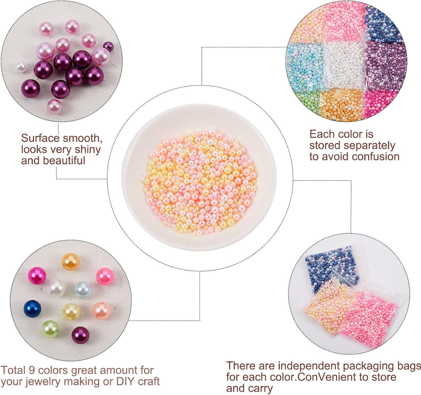 3300pcs Resin Beads Resin Bubble Beads No Hole Imitation Pearls Loose Beads Resin Round Spacer Beads for Resin Crafting and Nail Arts Jewelry Making 9 Colors