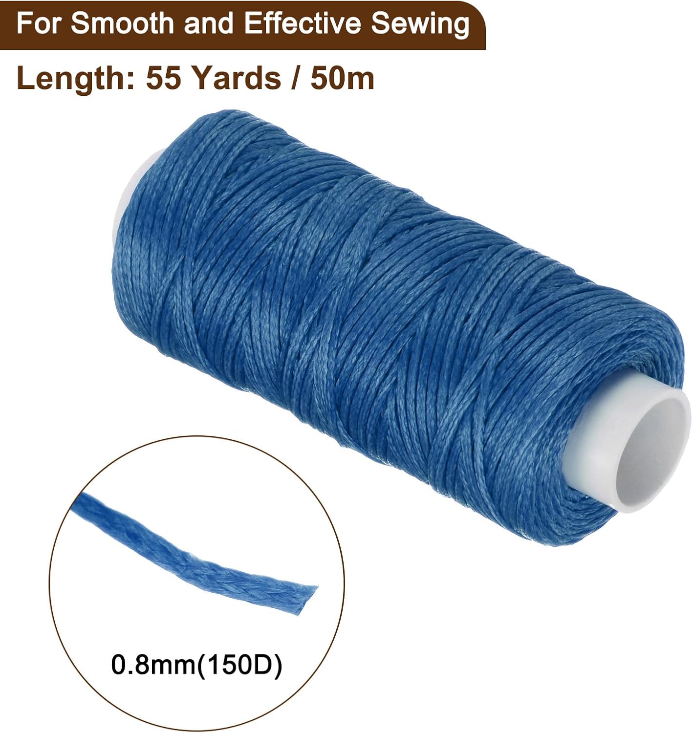 uxcell Leather Sewing Waxed Thread, 55 Yards / 50m 0.8mm 150D Flat Polyester All-Purpose Threads for Leather Crafts, Bookbinding, Sapphire Blue