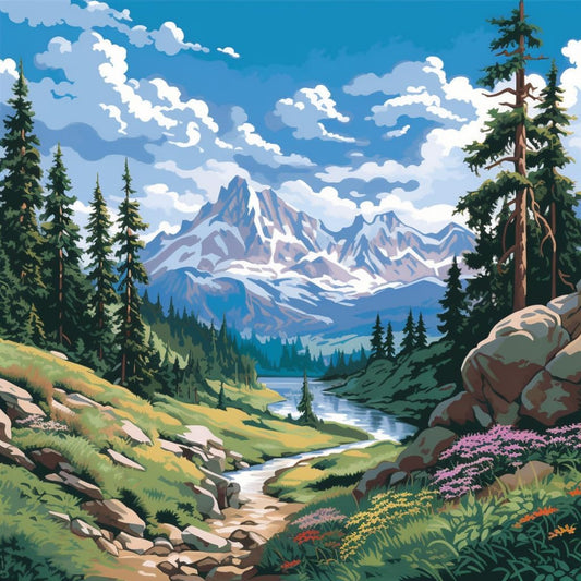 14CT Counted Cross Stitch Kits for Adults Mountain Flowers Stamped Cross Stitch Kits for Adults Clearance (Mountain 5)