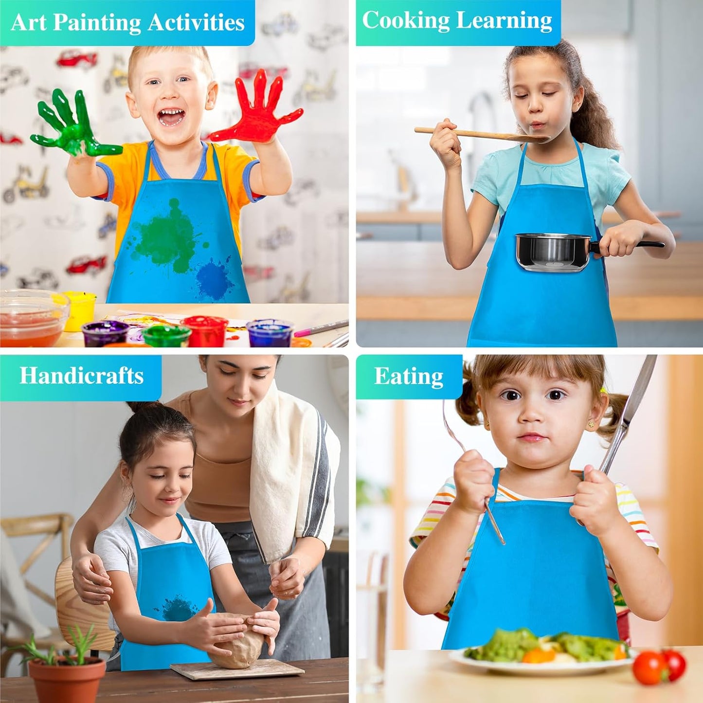 8 Pcs Kids Apron Painting Aprons for Kids Art Smocks Paint Apron Bulk for Painting Classroom Activity Kitchen Crafts Party Supplies(Light Blue)