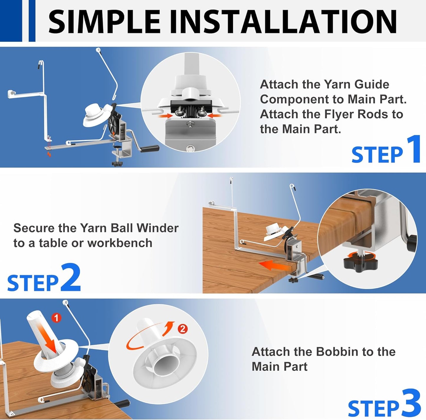 Large Capacity Yarn Winder, 15 oz Metal Ball Spinner for Crocheting & Knitting, Sturdy & Smooth for Easy Yarn Winding, Ideal for Knitting Enthusiasts
