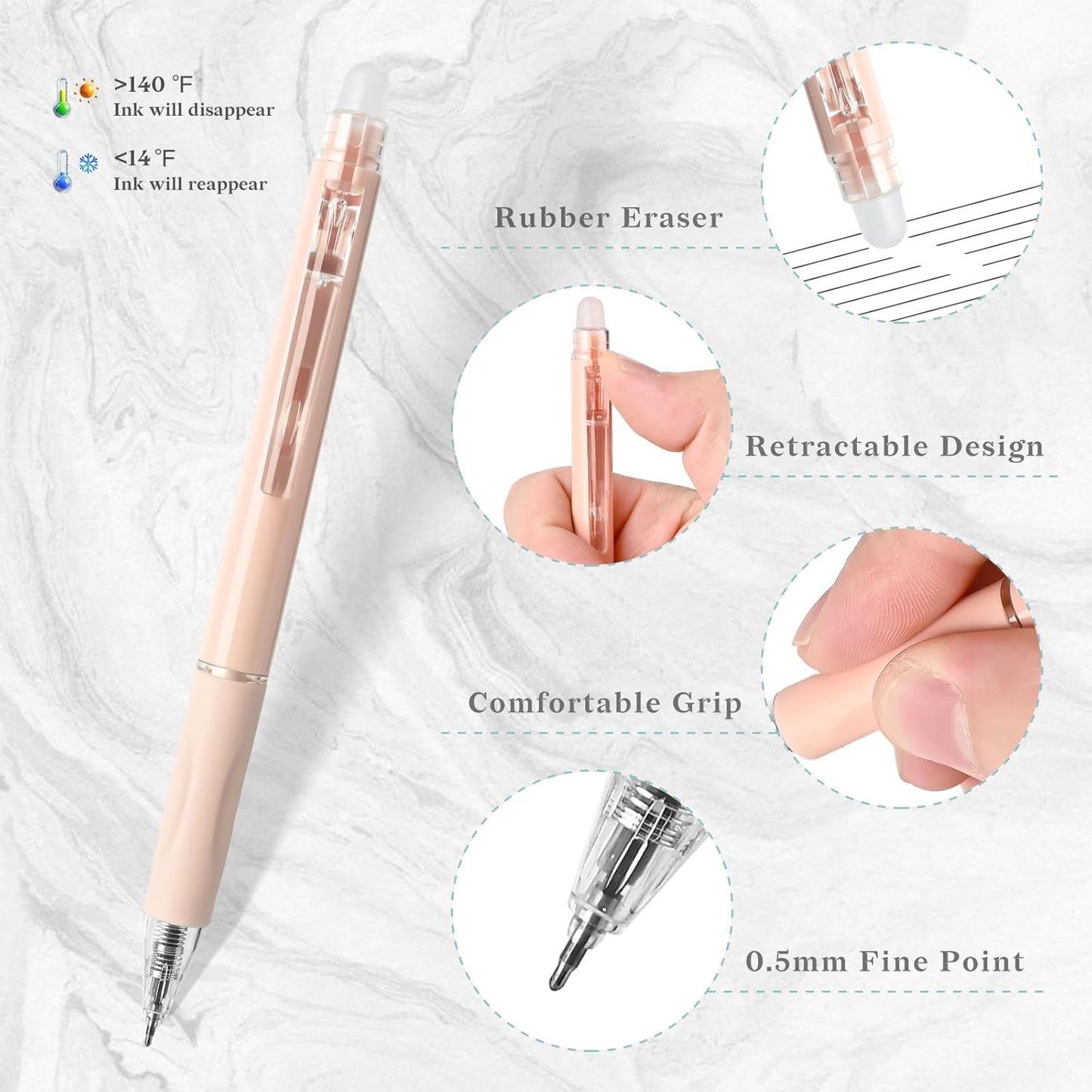 Temiary 10 Pcs Retractable Erasable Gel Pens, Fine Point 0.5 mm, Make Mistakes Disappear, Smooth Writing Gel Pen with Eraser for Journaling Note Taking Marking Planner Crossword Puzzles (Black Ink)