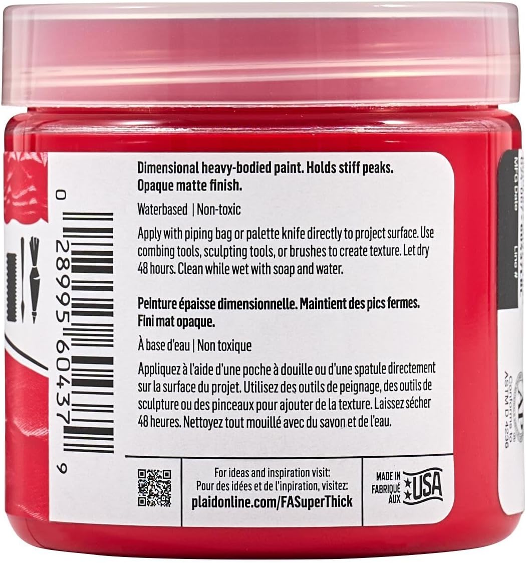 FolkArt Super Thick Acrylic Paint with a Textured Finish, Red, 4 oz