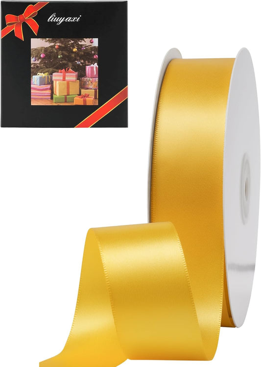 LIUYAXI Yellow Double Faced Satin Ribbon, 1" X Continuous 25 Yards, Ribbons Perfect for Gift Wrapping Wedding Bouquet Decor DIY Craft Bow Making & Other Projects