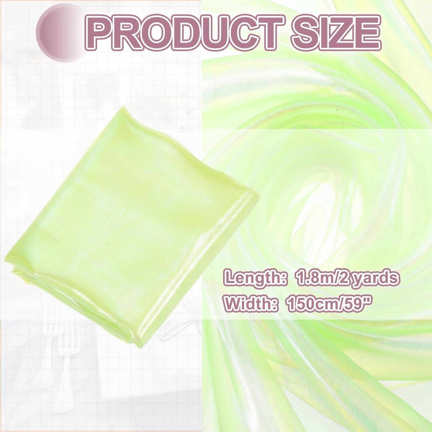 MECCANIXITY Iridescent Sheer Organza Fabric, 2 Yards x 59 Inches Solid Laser Holographic Shiny Fabric Organza Cloth for Wedding, Curtains, Costume, Photo Background, Bright Yellow