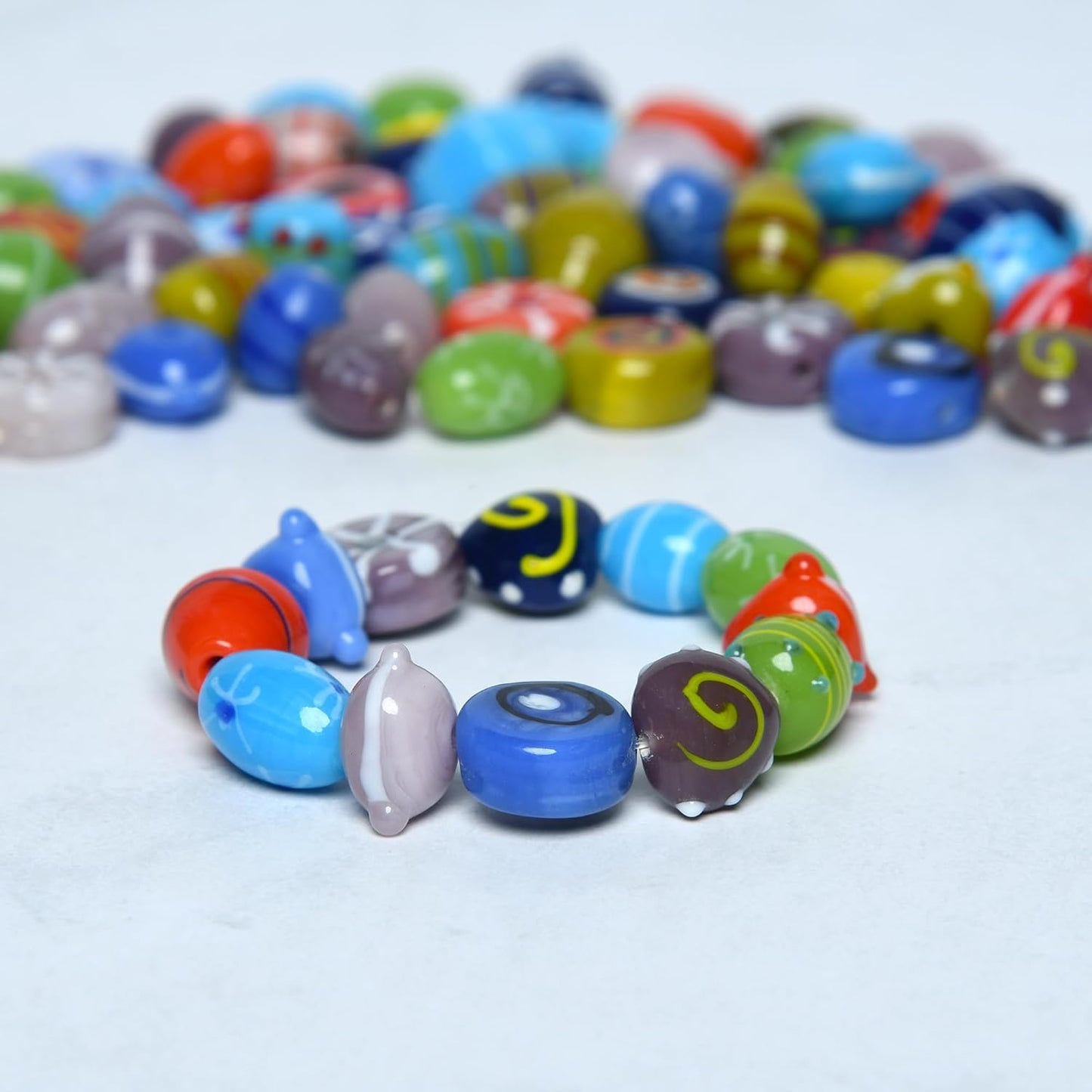 2/3 LB Bag of Assorted Glass Beads for Jewelry Making, Lampwork Murano Bead Mix for Bracelets and Necklaces, Crafting Beads Supplies Kit, Large & Small Beads (Candy Beads Mix)