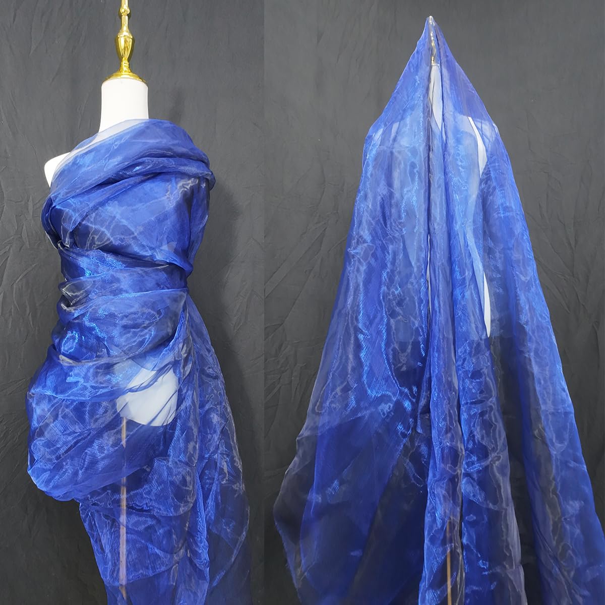 Two-Tone Iridescent Holographic Organza Fabric - 5.5 Yards | Lightweight Sheer Gauze Voile Tulle | for Dresses, Party Decor, DIY Crafts, Shiny Backdrops(Sapphire Black)