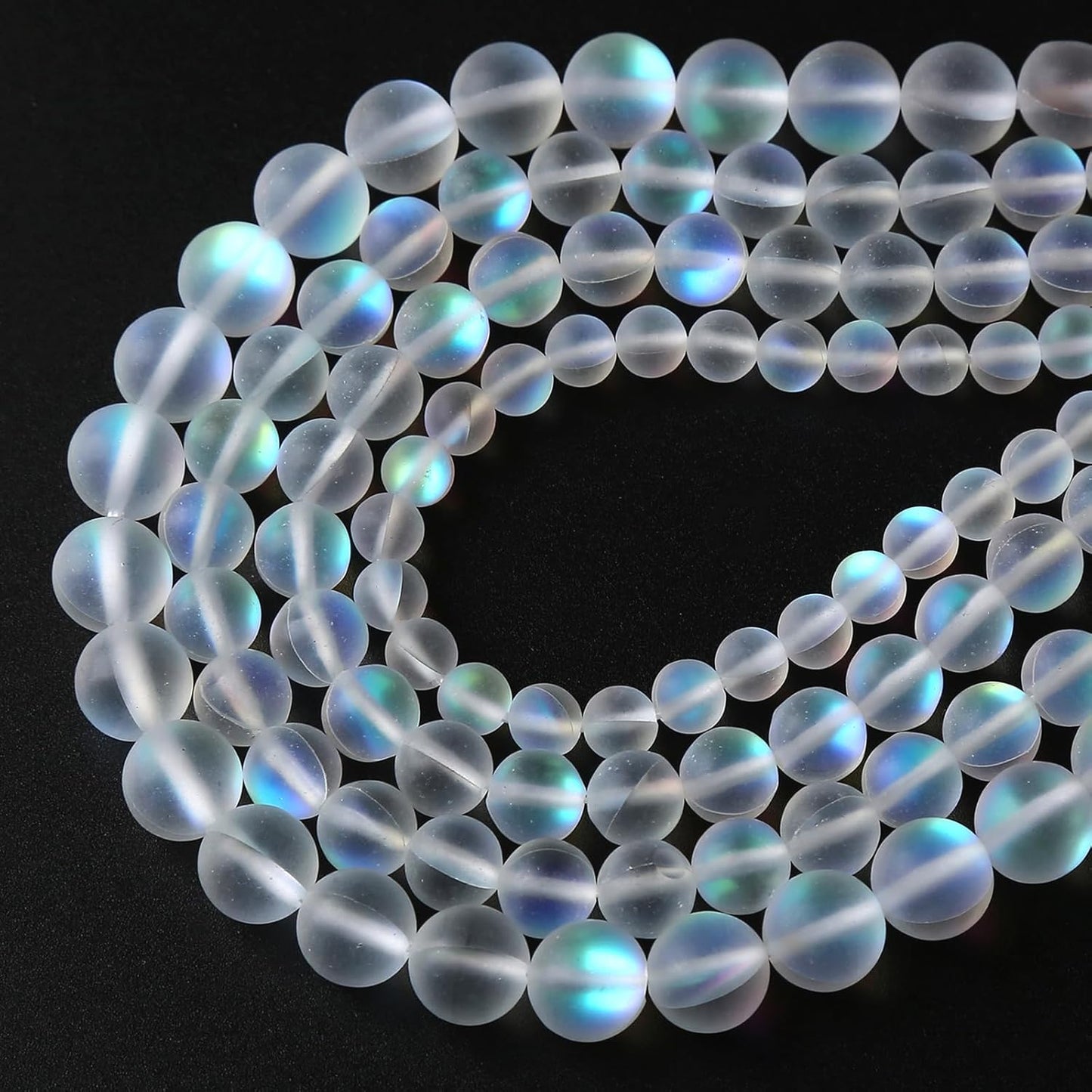 36pcs 10mm Natural White Mystic Aura Quartz Beads Frosted Matte Moonstone Round Loose Beads For Jewelry Making DIY Bracelet Necklace 15"