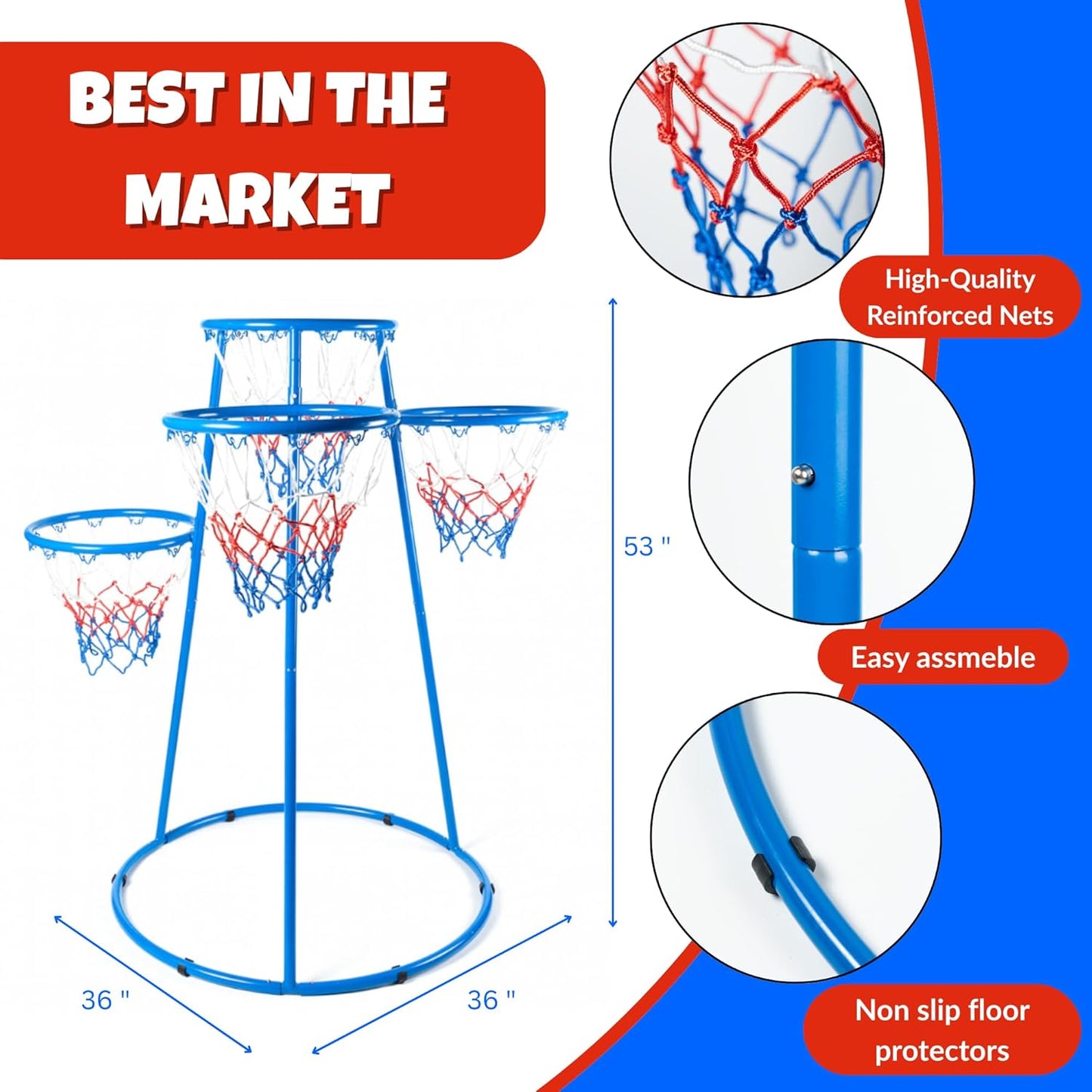 Activejoy- 4 Hoop Basketball Set - Toddler Basketball Hoop Indoor - Outdoor Play Preschool - +3 Years Old Toy. Includes 2 Balls and air Pump