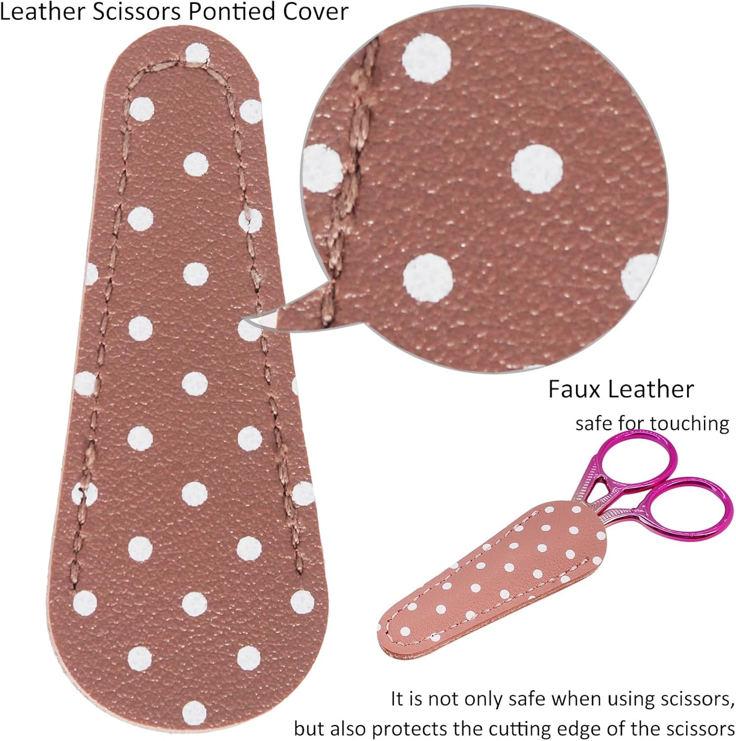 BIHRTC 3.6 Inch Embroidery Scissors Stainless Steel Sharp Tip Scissors with Leather Cover for Cross-stitch Crochet Sewing Crafting Embroidery Threading