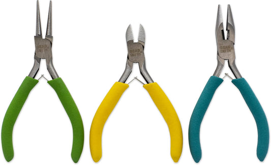 The Beadsmith Color-ID Pliers – Color Coded Set – 5 Inches, 3 Piece Kit: Chain Nose, Round Nose, & Side Cutter – Tools for Jewelry Making