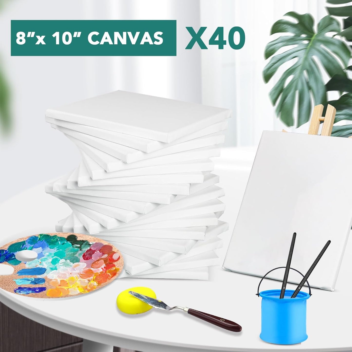 ESRICH 40Pack Stretched Canvas for Painting 8x10, Blank White Canvases for Painting - Primed Cotton, Art Canvases for Oil, Acrylic & Watercolor Paint.
