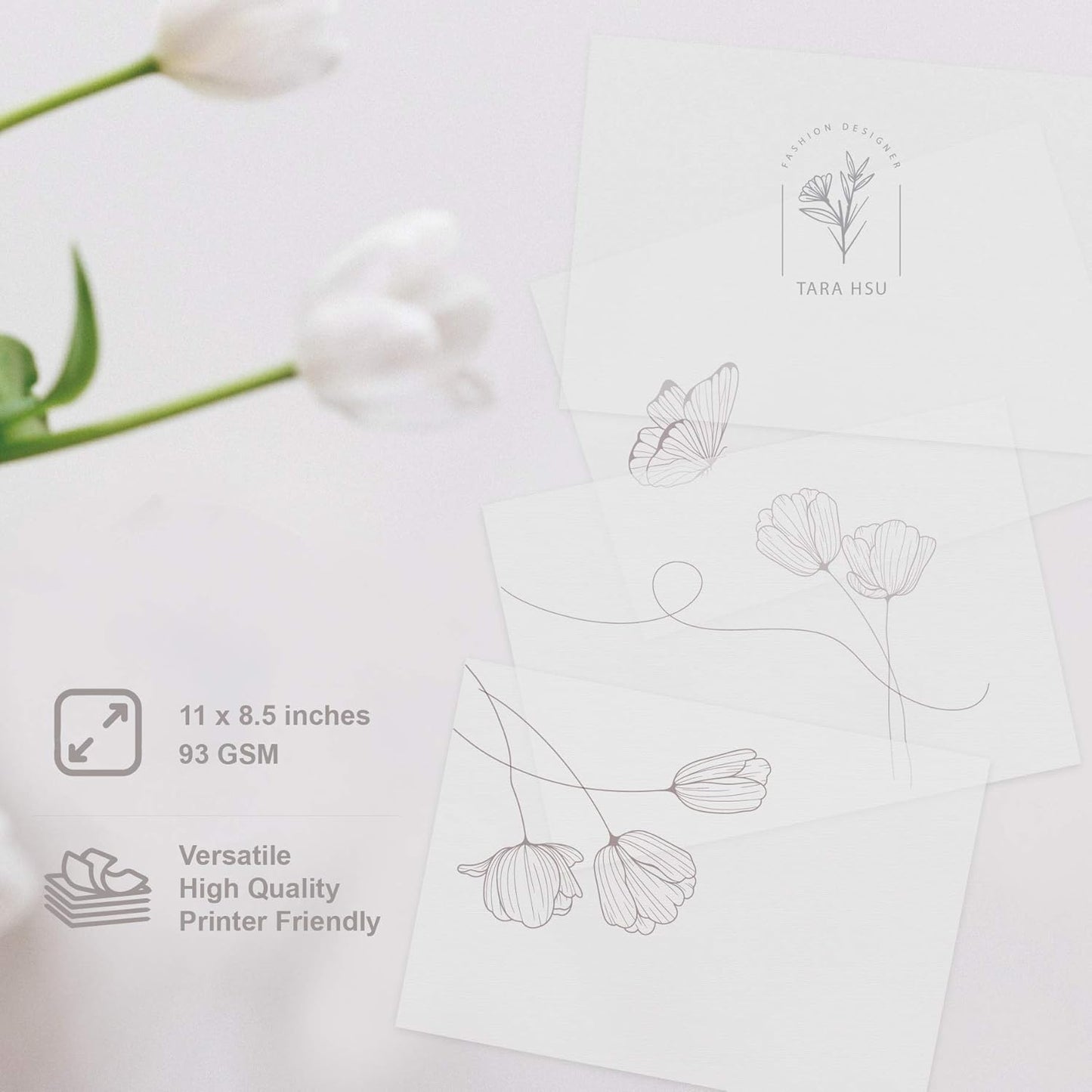 100 Pack Translucent Vellum Paper, 8.5 x 11 Inches