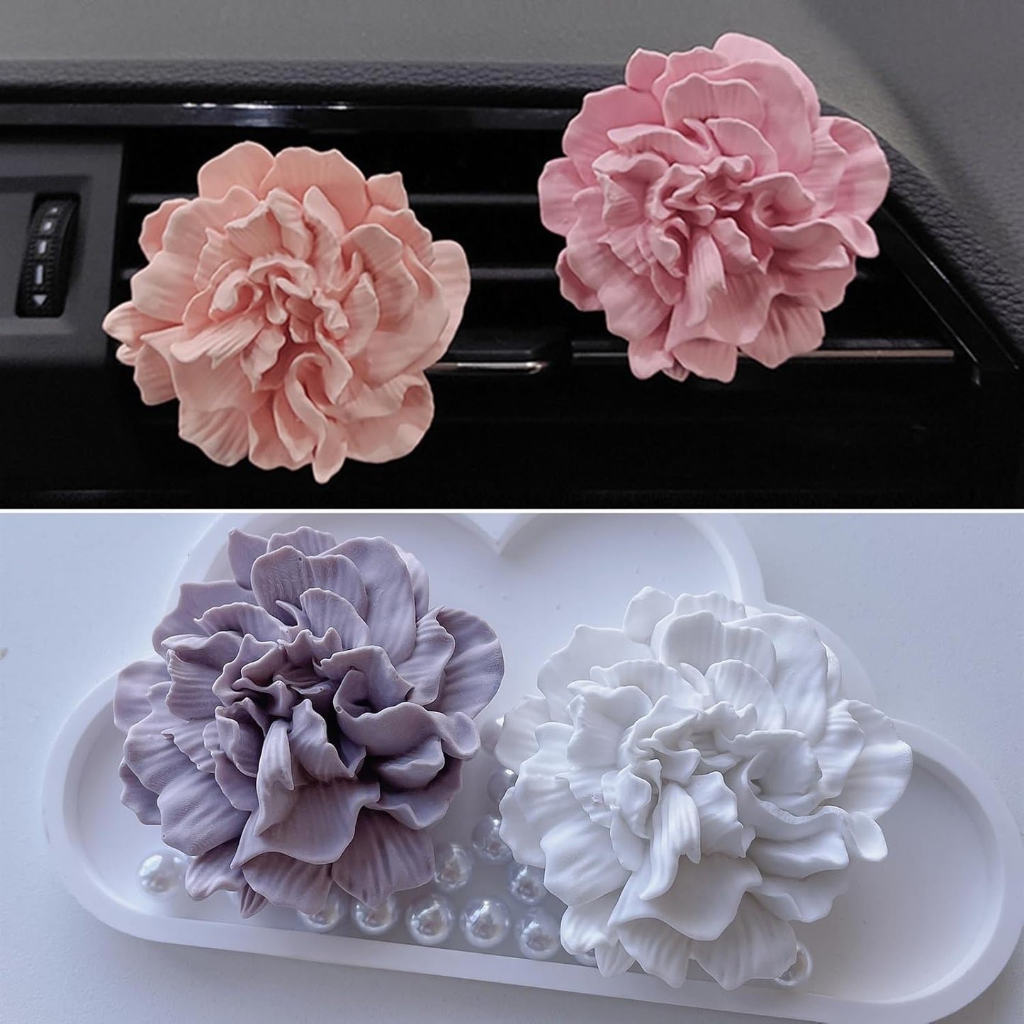 Wehous 2PCS Carnation Flower Candle Molds, 3D Flower Fondant Chocolate Cake Cupcake Topper Decoration Mold, Cute Floral Epoxy Resin Candle Soap Wax Concrete Polymer Clay Casting Craft Mould
