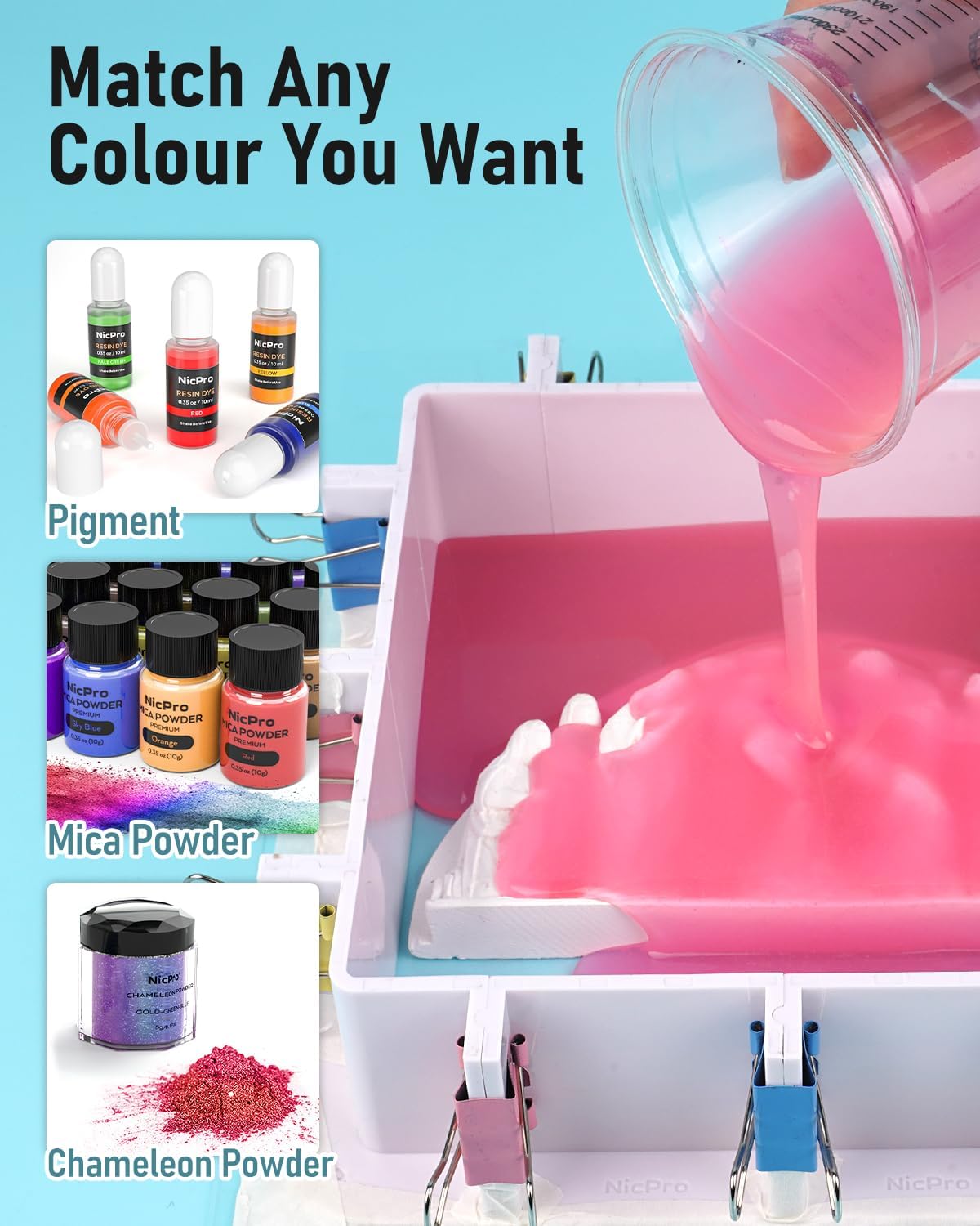 Nicpro 250oz Silicone Mold Making Kit, 15A Platinum Liquid Silicone Rubber, Flexible Silicone Molds Maker Mix Ratio 1:1 for Casting 3D Resins Candle Soap Molds DIY with Gloves, Sticks, Mixing Cups