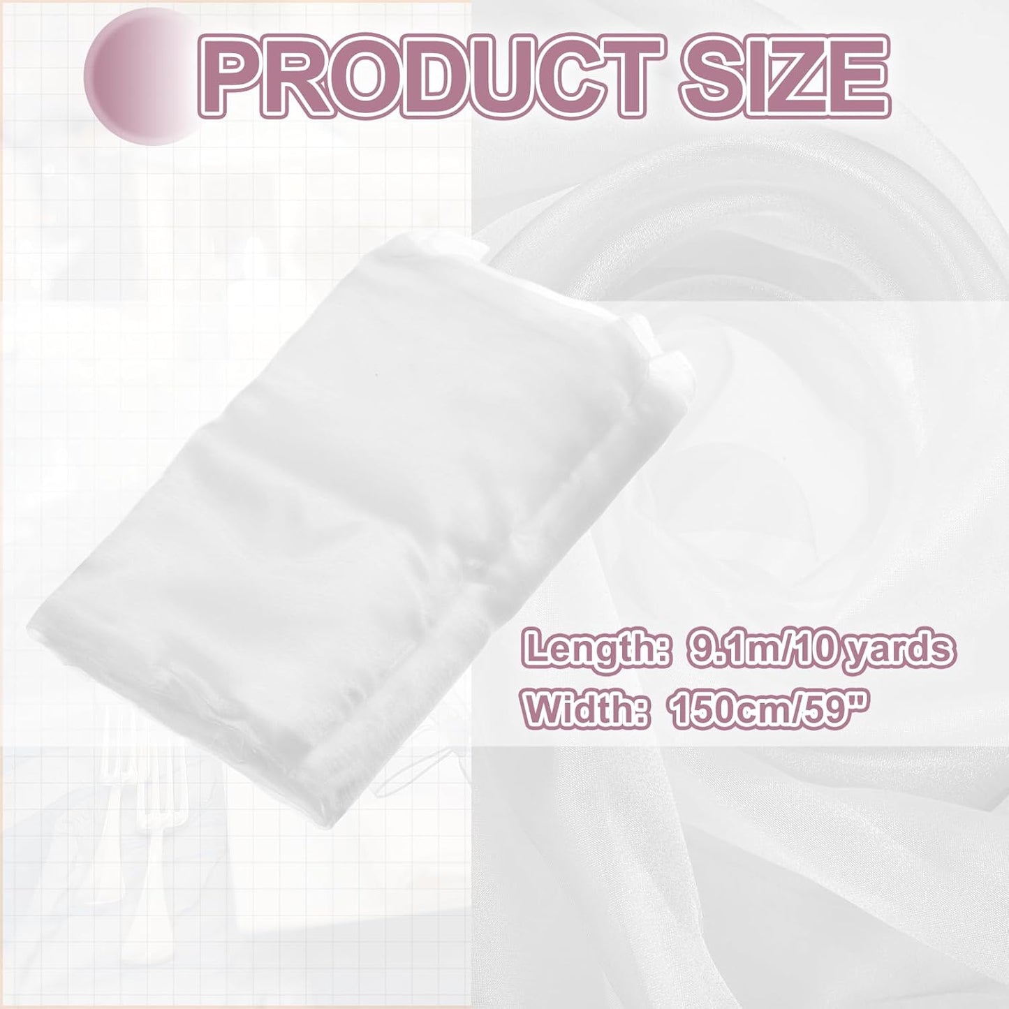 MECCANIXITY Iridescent Sheer Organza Fabric, 10 Yards x 59 Inches Solid Holographic Shiny Fabric Organza Cloth for Wedding, Curtains, Costume, Photo Background, White