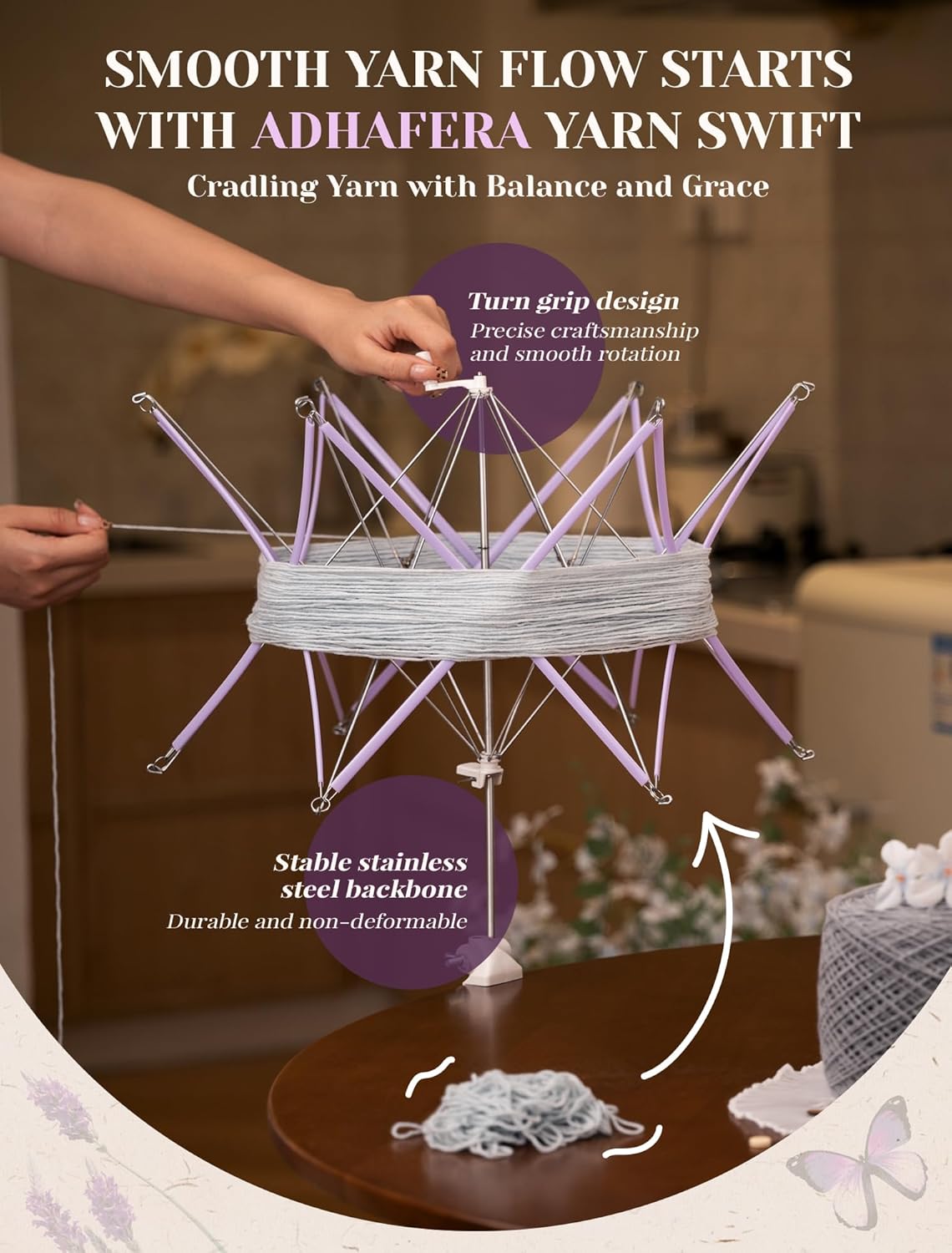 Adhafera Yarn Winder with Swift, Ball Winder for Crocheting, Large Capacity 10–16oz, Smooth Center-Pull Cake Spinner, Metal Craft Supplies for Knitting Enthusiast