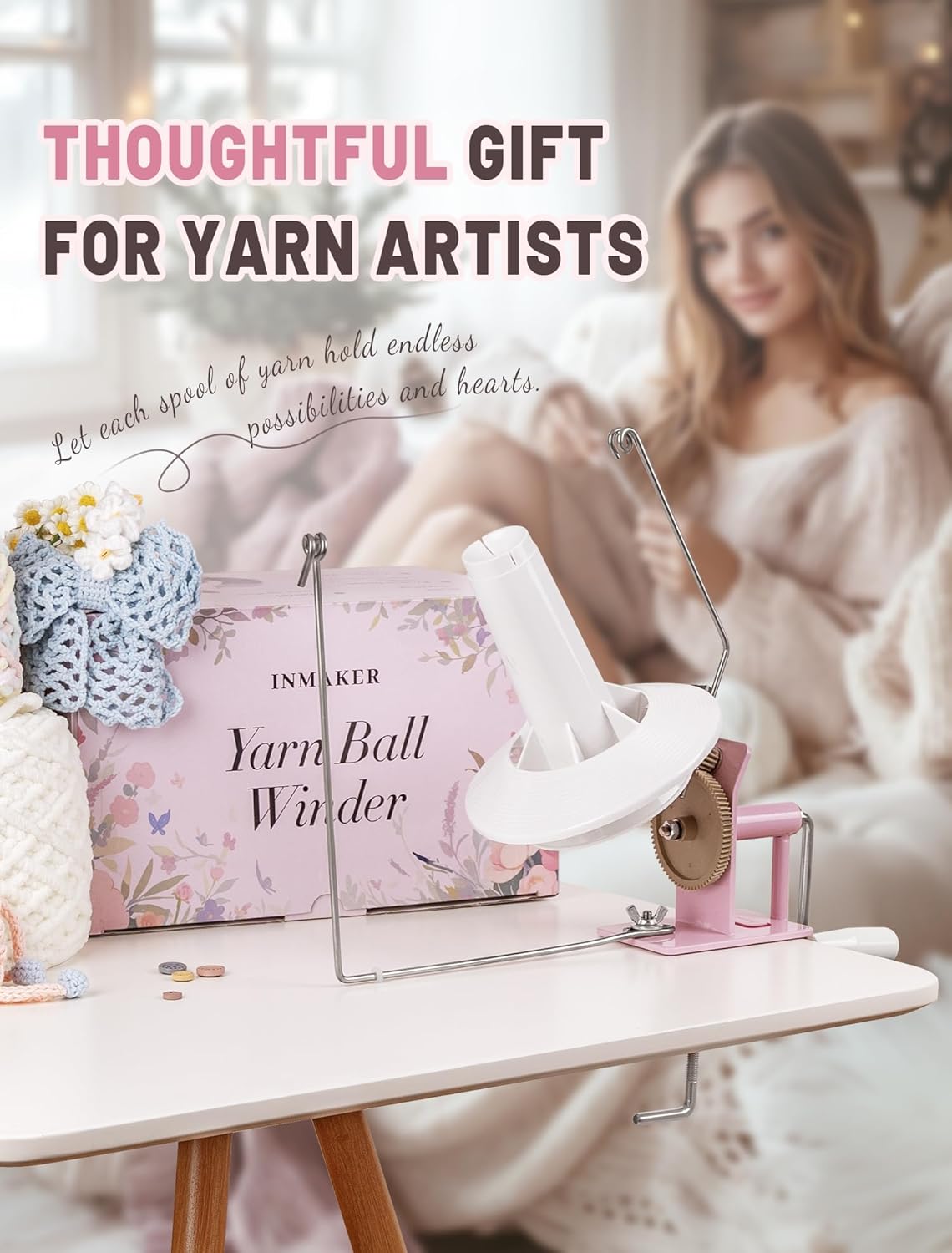 INMAKER Yarn Winder, 10oz Yarn Ball Winder Large Capacity for Crocheting, Yarn Spinner for Yarn Cake Maker