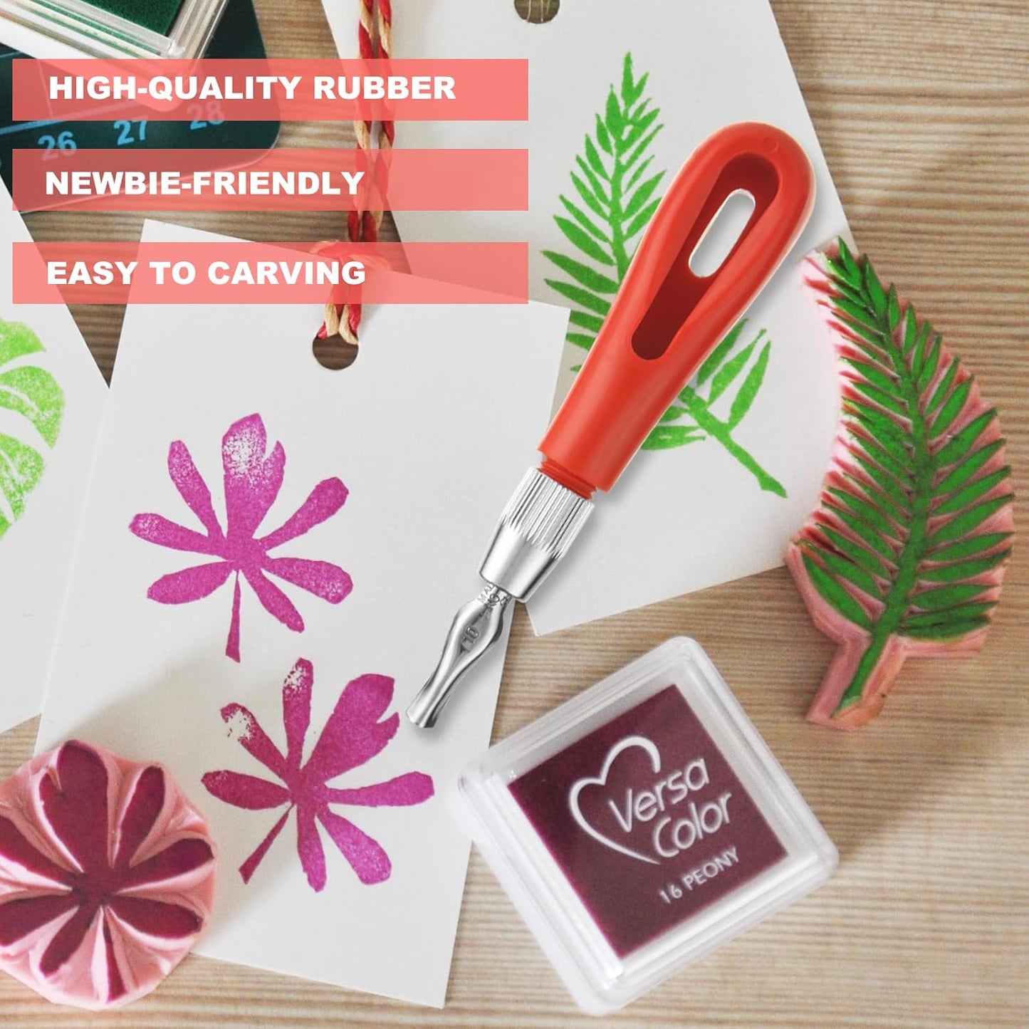 15 Pack Rubber Linocut Kit - 4 x 6 Inch Stamp Making Kit with Linocut Tools - Pink Rubber Block Stamp Printing Kit for Printmaking Supplies, DIY