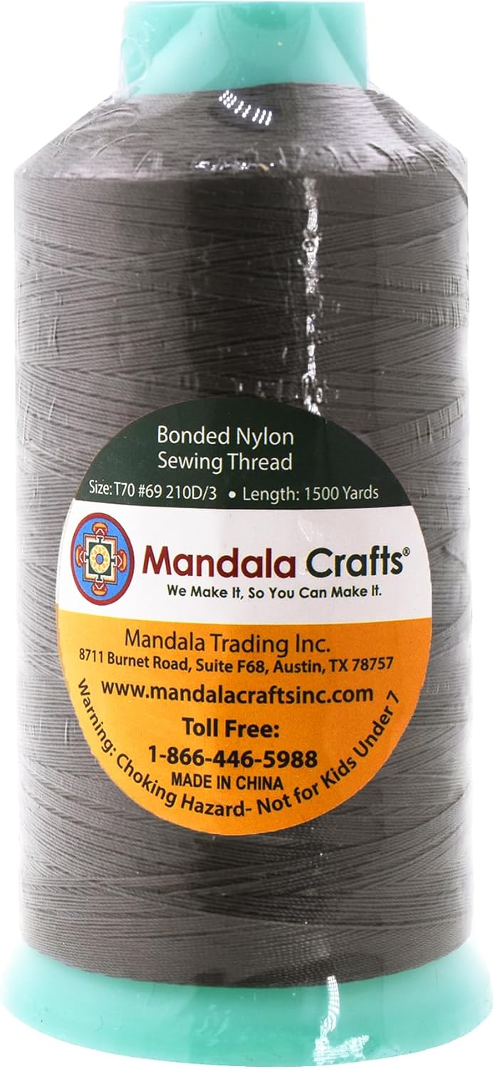 Mandala Crafts Bonded Nylon Thread Taupe Heavy Duty Sewing Threads - 1500 YDs Size 69 210D T70 Tex 70 Thread for Leather Jeans Weaving Outdoor Marine Upholstery Threads