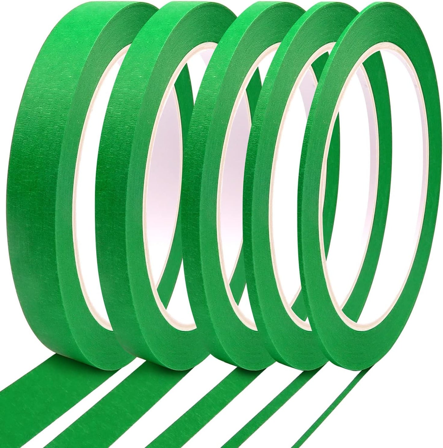 5 Rolls Pinstripe Tape - Masking Tape 1/16", 1/8", 1/4", 1/2", 3/4" - Thin Painters Masking Automotive Tape for DIY, Car, Auto, Paint, Art, Tumblers (Green)