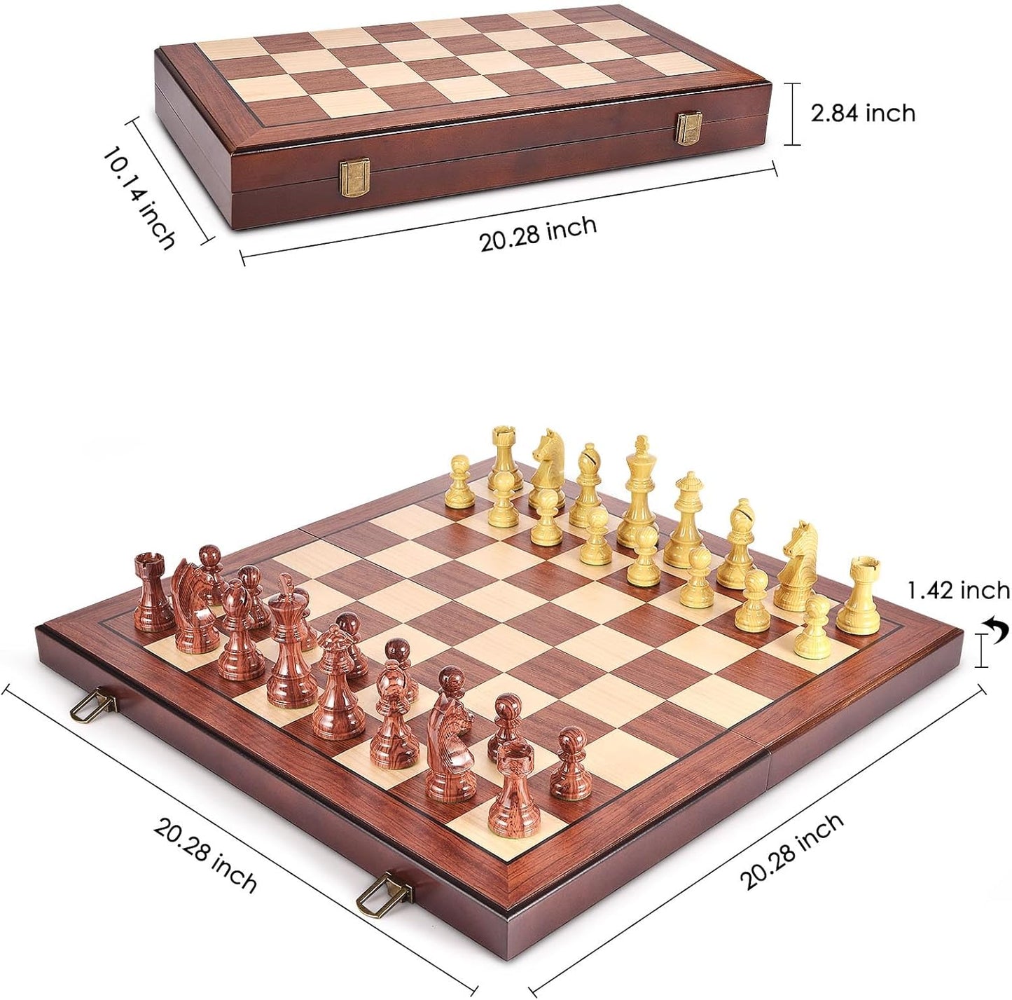 AMEROUS 20'' x 20'' Wooden Chess Set with High Polymer Weighted Chess Pieces / 3.75'' King / 2 Extra Queens/Larger Size Folding Board, Chess Board Game for Adults