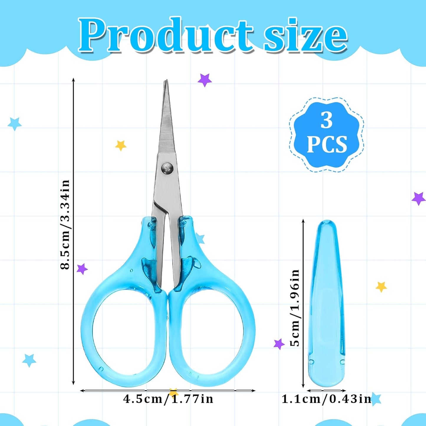 3 PCS Small All Purpose Craft Scissors, 3.5" Mini Stainless Steel Sewing Craft Scissors with Protective Cover, Detail Precision Straight Tips for Travel Embroidery Paper Cutting Crafting