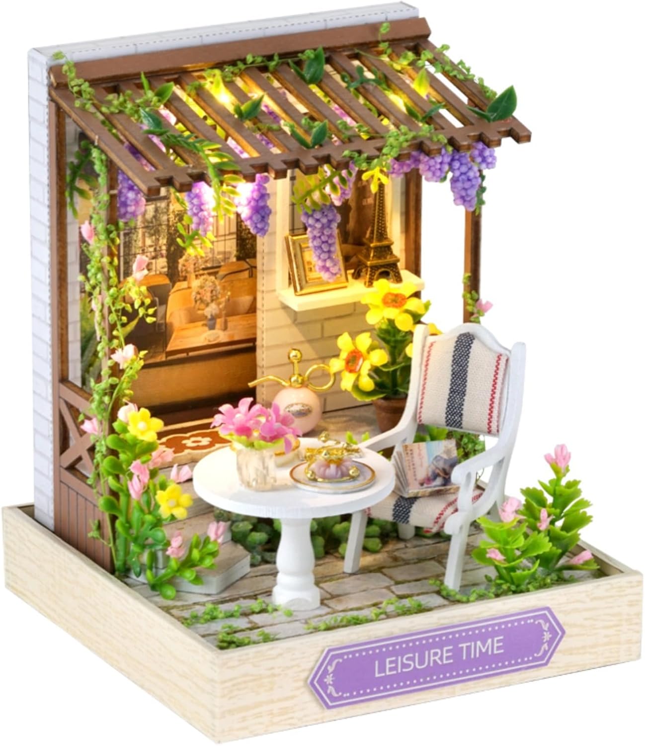DIY Miniature House Kit, Mini House Building Kit with LED & Dust Cover, DIY Wooden Dollhouse Miniature Kit for Adults Teen, Wooden Crafts Lovely Dollhouse Kit, Leisure Time