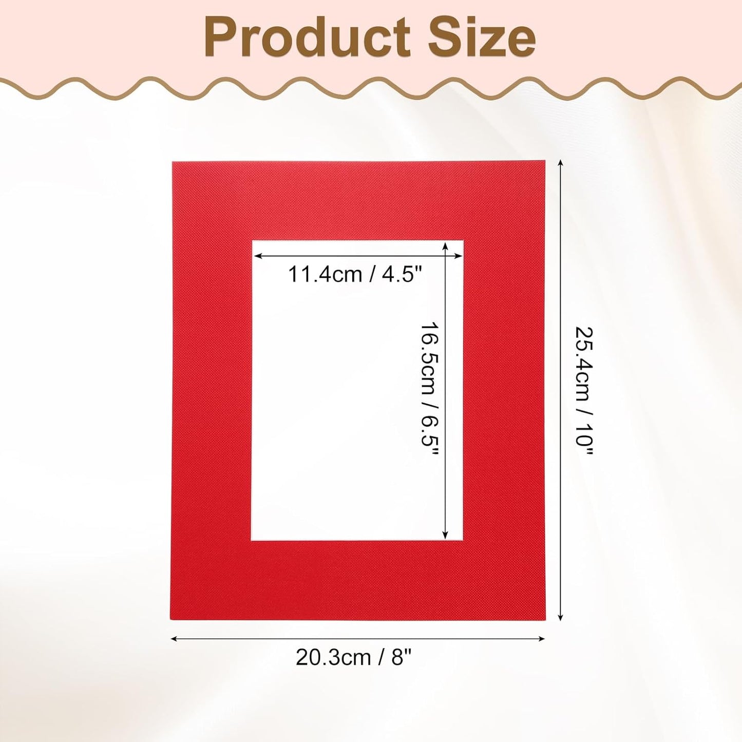 Picture Mats, 8 x 10 for 5 x 7 Pictures Acid Free White Core Bevel Cut Frame Mattes for Display Art Measuring, Red