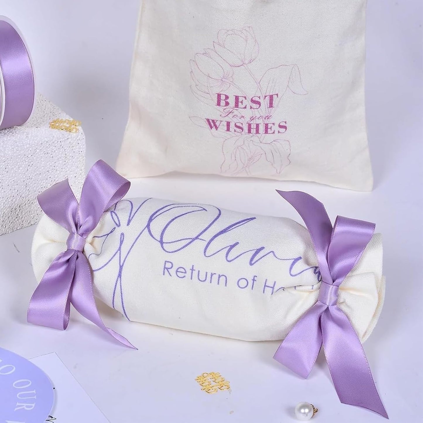 1" x 100 Yards Light Lilac Polyester Satin Ribbon Single Faced Bulk Fabric Ribbons for Gift Wrapping, Crafting, Bows Making, Flower Bouquet, Wedding, Home Decor