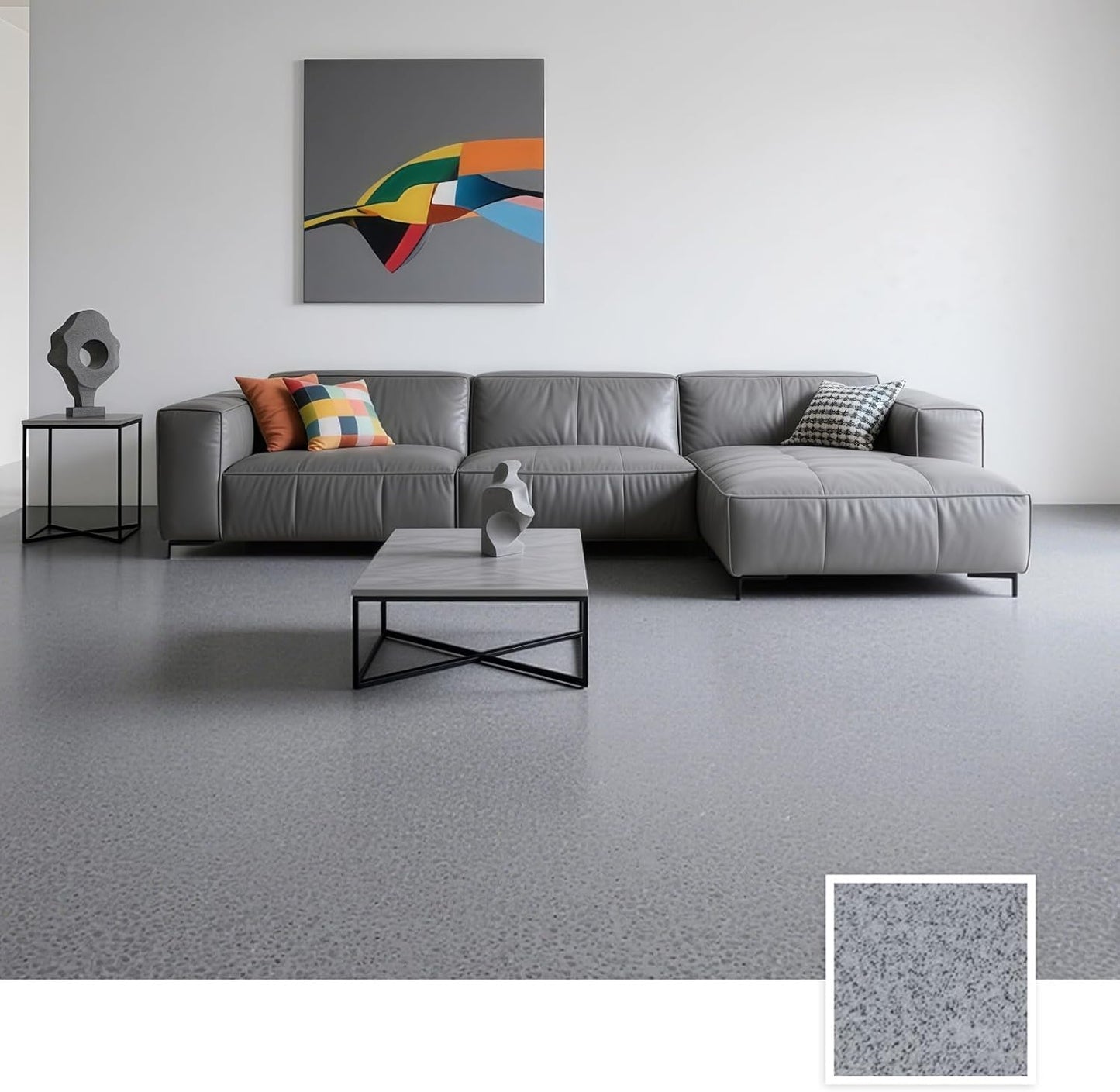 Epoxy Colored Sand Floor Paint, Epoxy Floor Paint High Gloss Marble Effect Coating for Indoor and Outdoor, Wear-resistant and non-slip Self-leveling Coating Light Gray 35OZ(1KG)