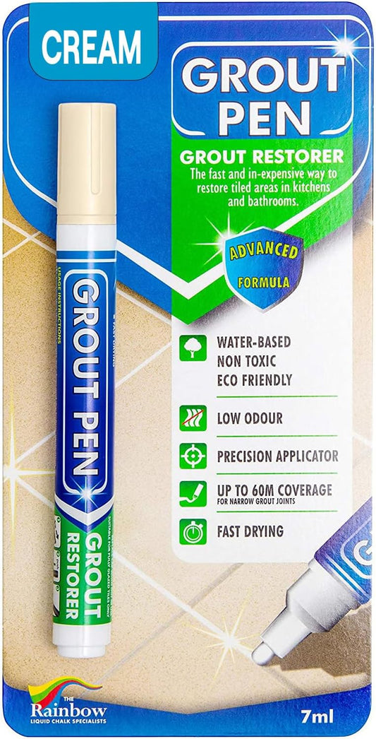 Grout Pen Cream Tile Paint Marker: Waterproof Grout Paint Pen, Tile Grout Colorant and Sealer Pen for Bathroom, Shower, Kitchen, More - Cream, Narrow 5mm Tip (7mL)