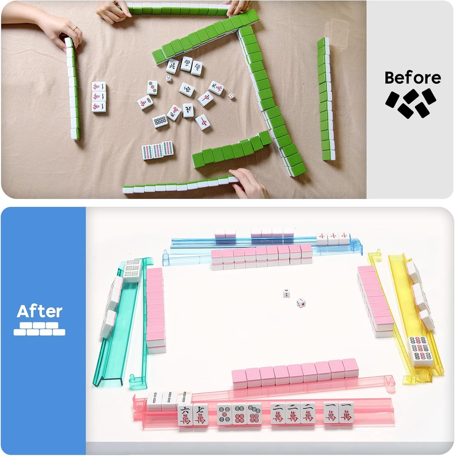 Mahjong Racks with Pushers Set of 4, Mahjong Tile Pushers and Racks, Acrylic Majiang Tile Holders Accessories (4 Colors)