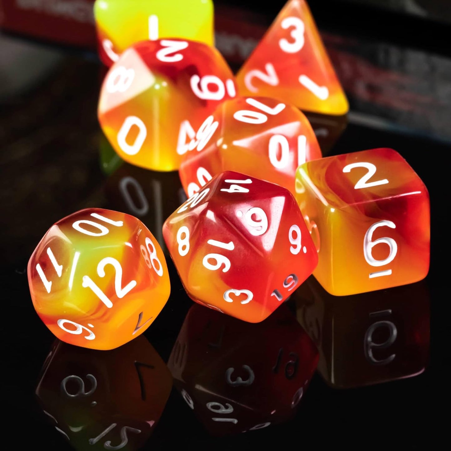 7-Die DND Dice Set Polyhedral Dice Set with a Leather Dice Bag, D&D Dice Set for Dungeons and Dragons, RPG Table Games (T/Red Yellow)