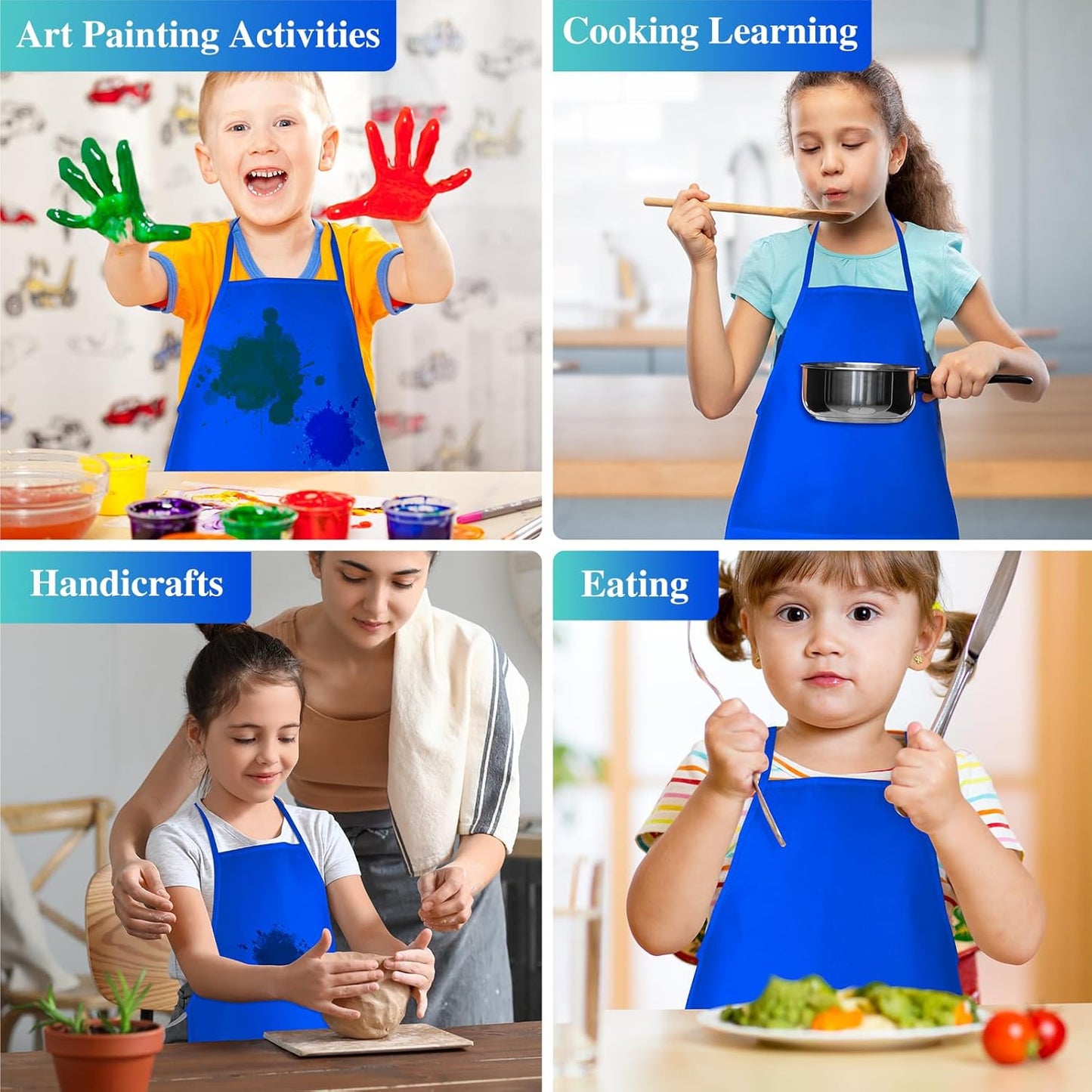 8 Pcs Kids Apron Painting Aprons for Kids Art Smocks Paint Apron Bulk for Painting Classroom Activity Kitchen Crafts Party Supplies(Blue)