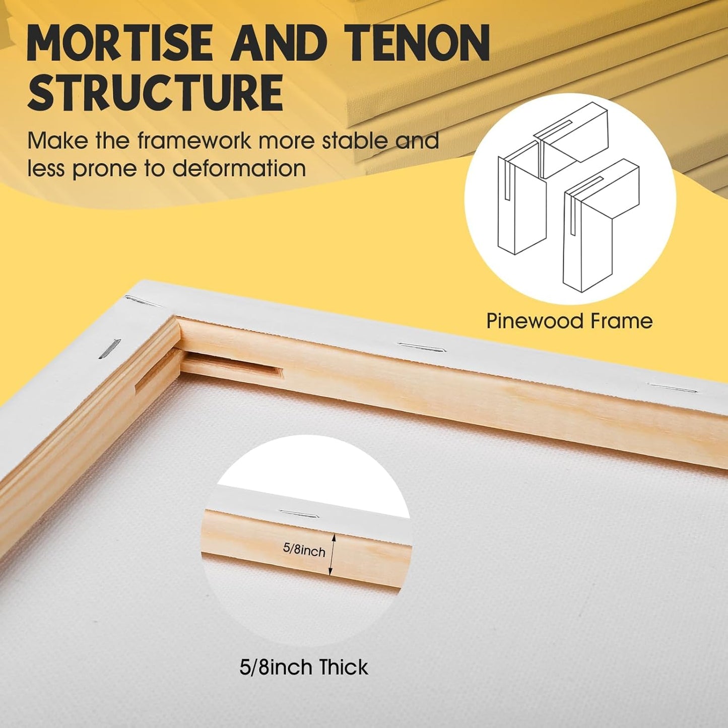 ESRICH Stretched Canvas for Painting 12x12 Inch, 16 Pack Painting Square Canvas -5/8 in Profile Primed Cotton White Blank Canvases for Painting for Oil & Acrylic Paint